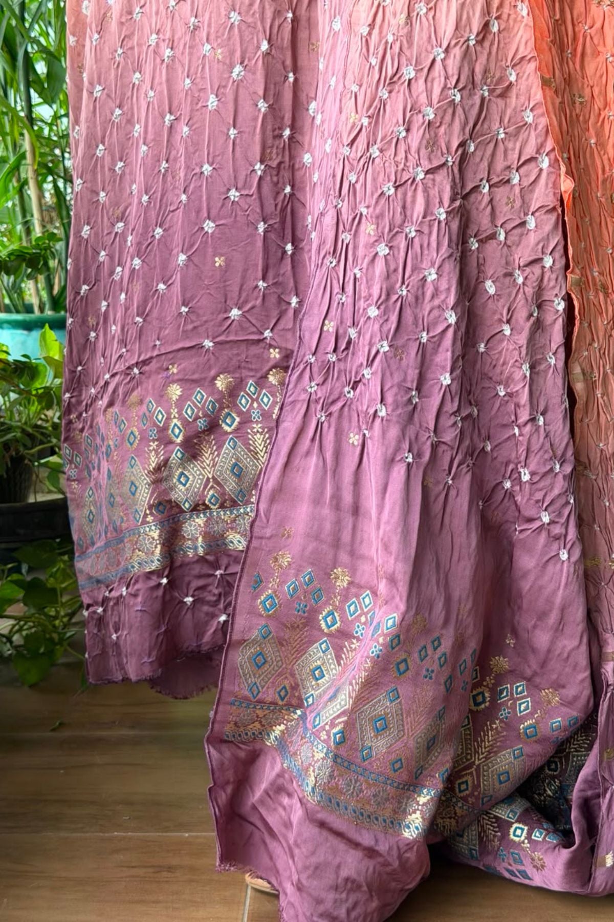 Bandhani with zari work kurta dupatta set on pure modal!!