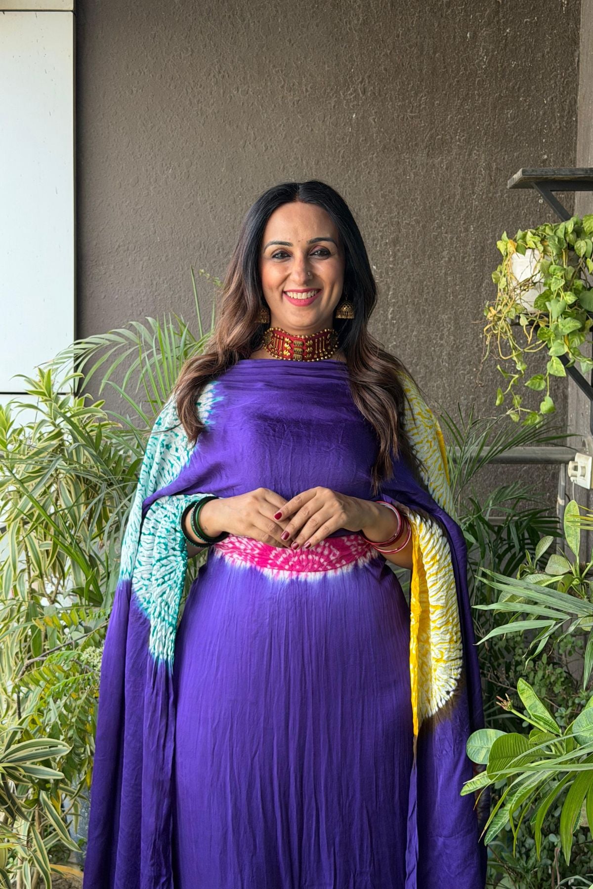Hand Shibori on pure modal Satin-Kurta and dupatta set!!