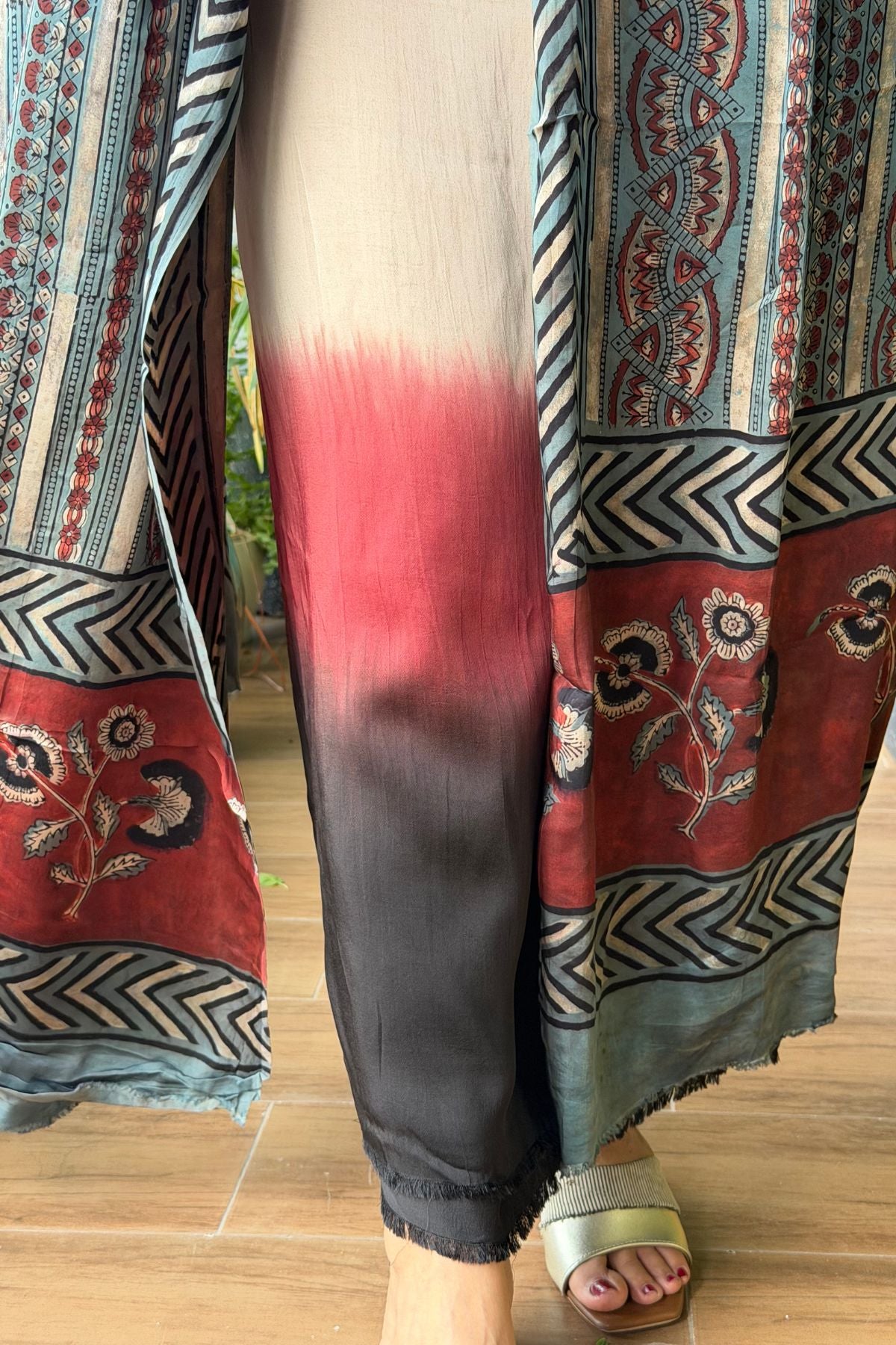 Ombré dyed modal kurta fabric with vegetable Handblock dyed dupatta!!