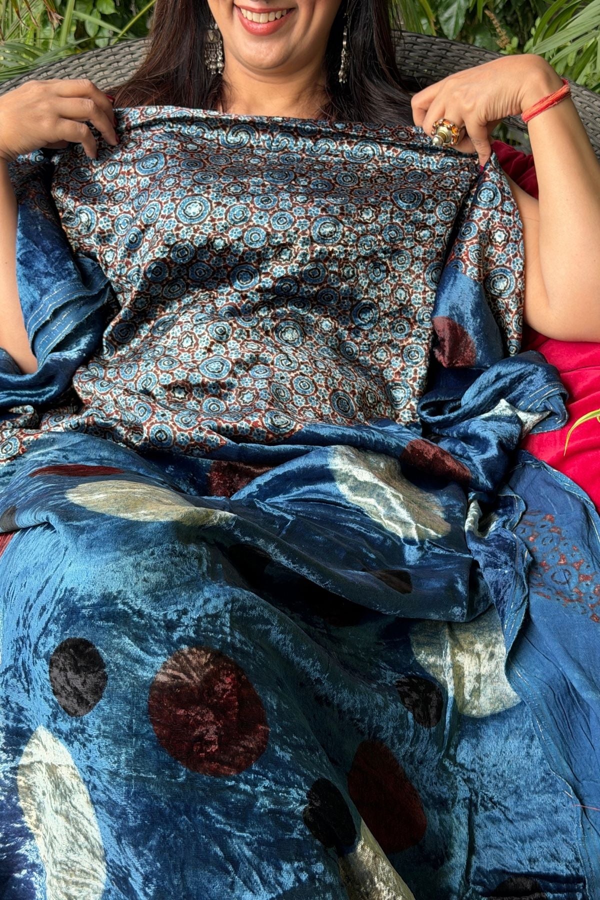 Handblocked Ajrakh kurta fabric only!!