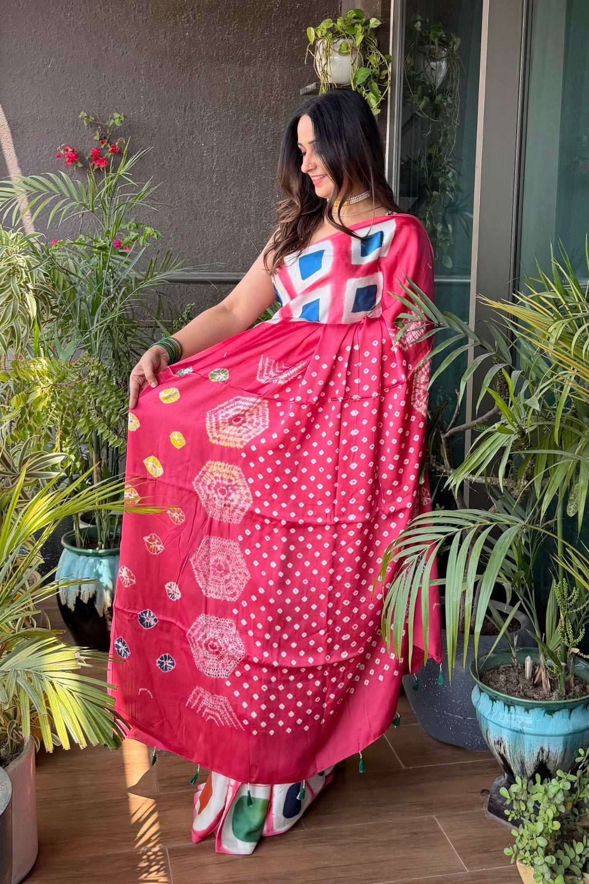 Multicoloured Shibori and clamp dye saree on pure modal!!