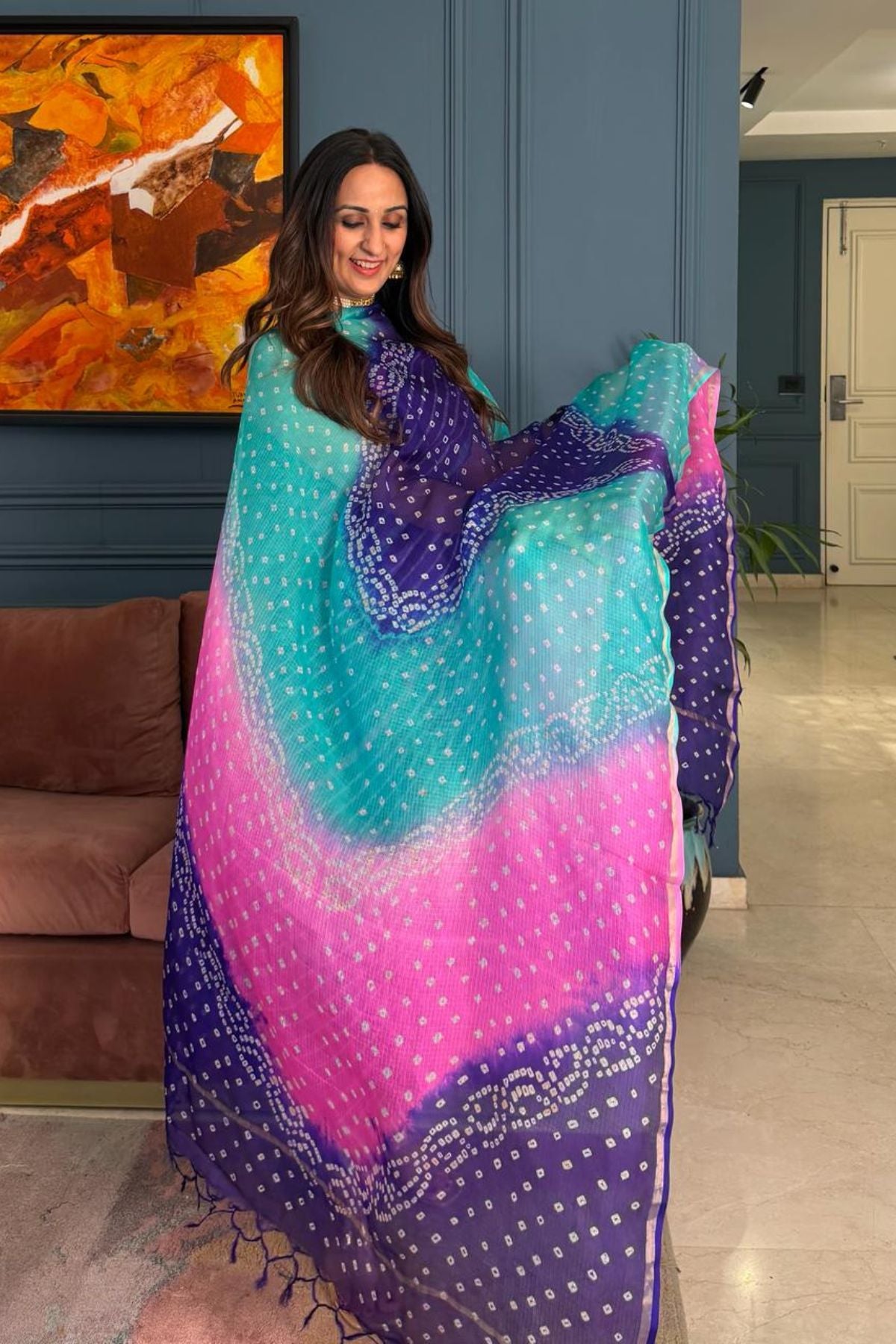 Summer friendly Kota silk kurta dupatta sets with hand done BANDHANI and leheriya