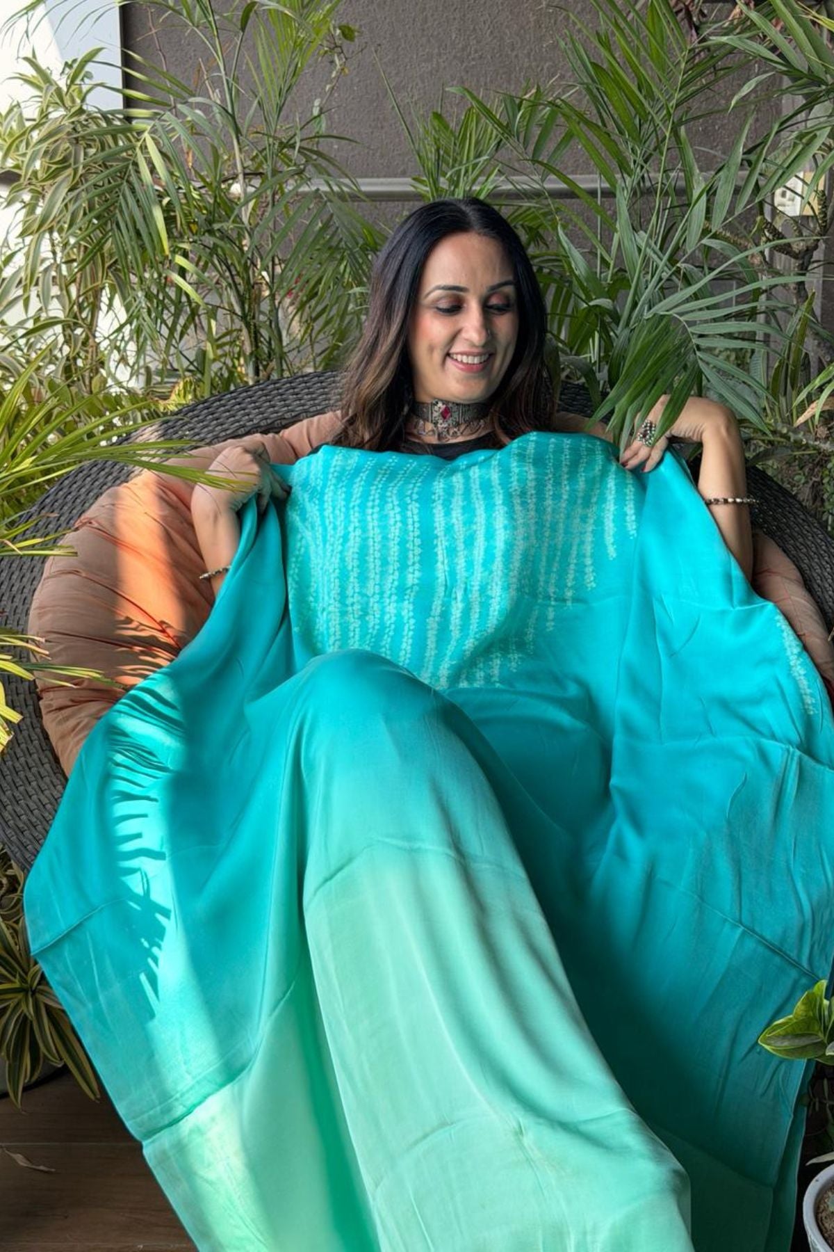Handblocked Shibori shaded kurta on pure Modal