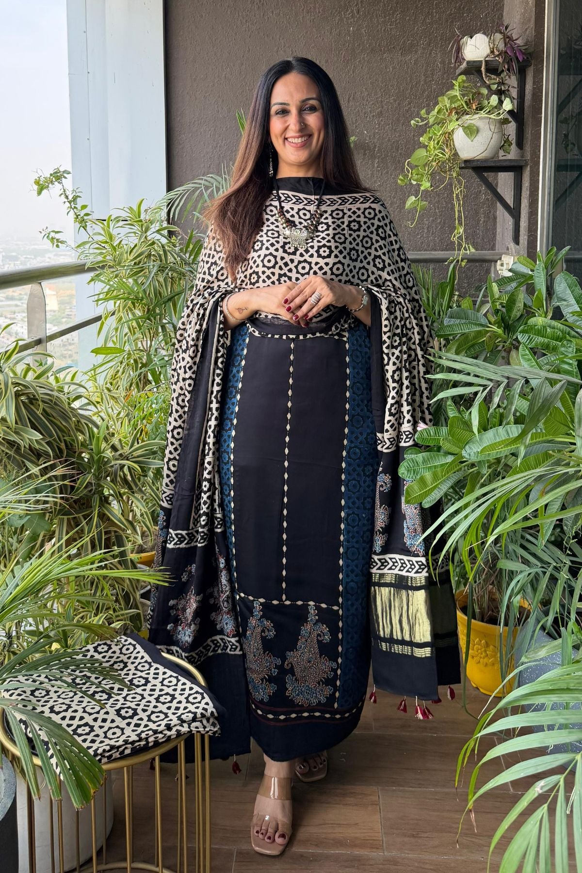 Handblocked Ajrakh full sets in modal with Lagdi patta on dupatta!!