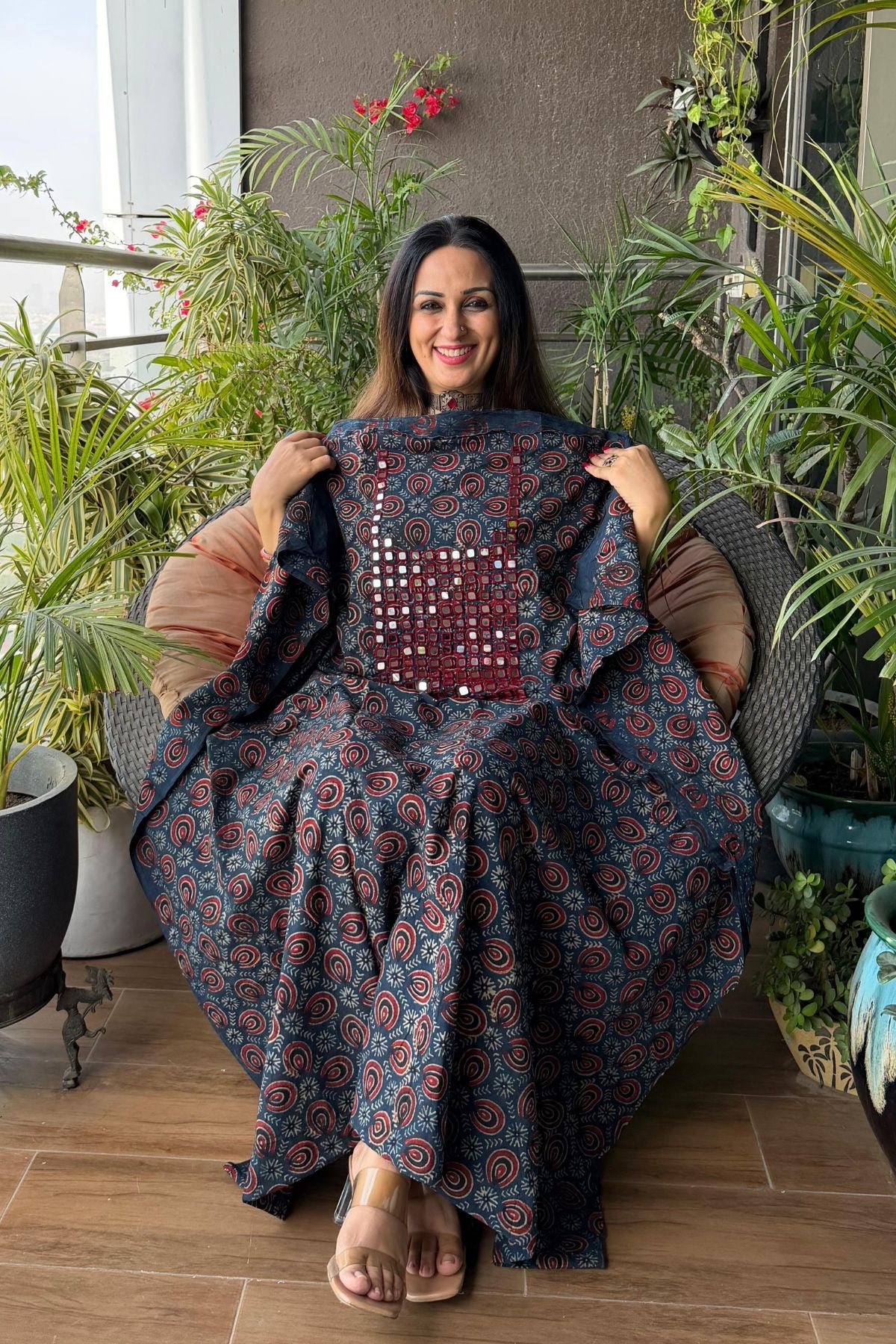 Pure Cotton Kutch mirror hand work kurta fabrics!!