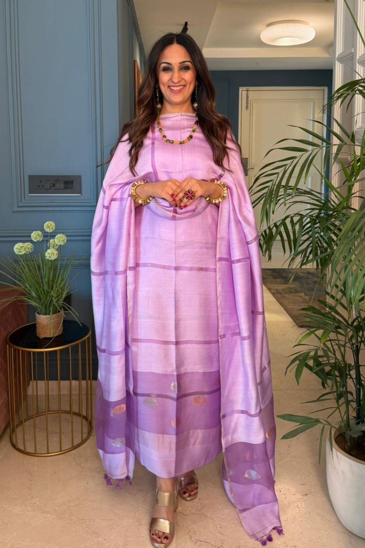 Pure Muslin Bangalore Silk kurta dupatta set with Jamdani work!!