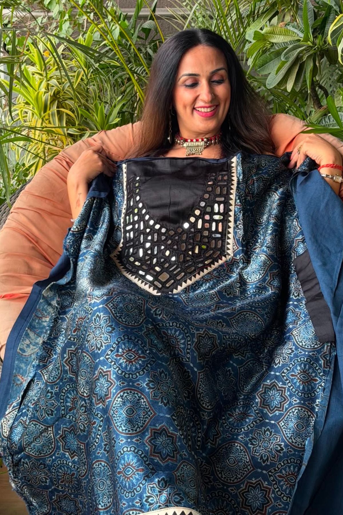 Handcrafted Kutch mirror work kurta on pure Mashru!!