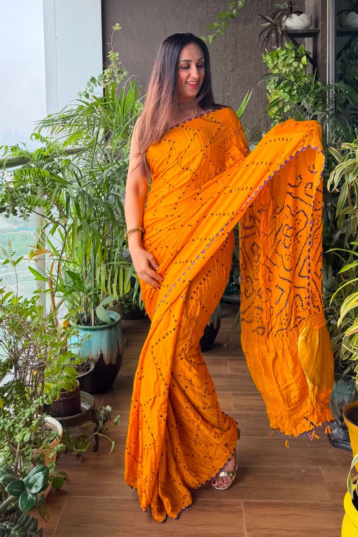 Handcrafted bandhani saree on pure modal!!!