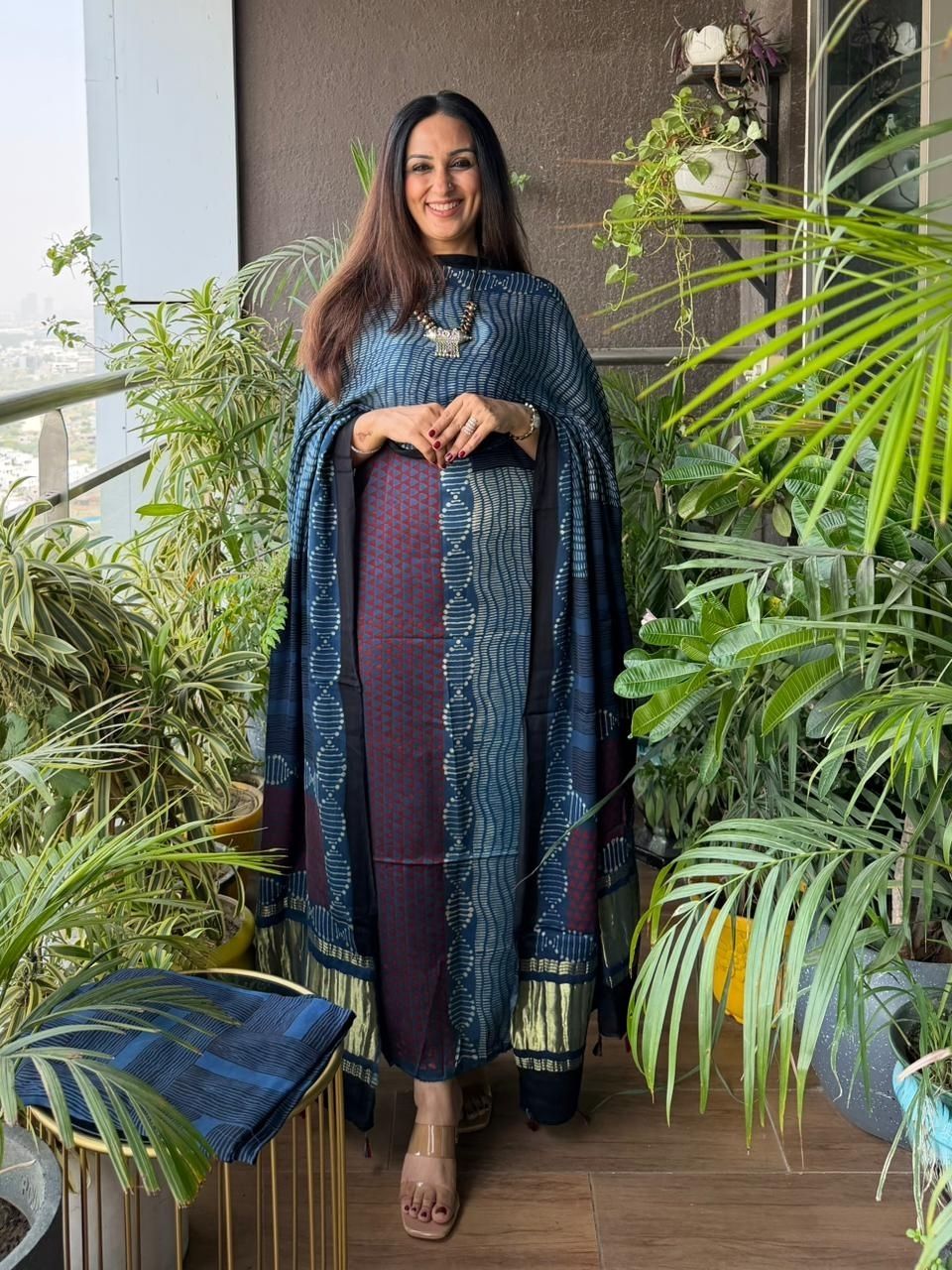 Handblocked Ajrakh full sets in modal with Lagdi patta on dupatta!!