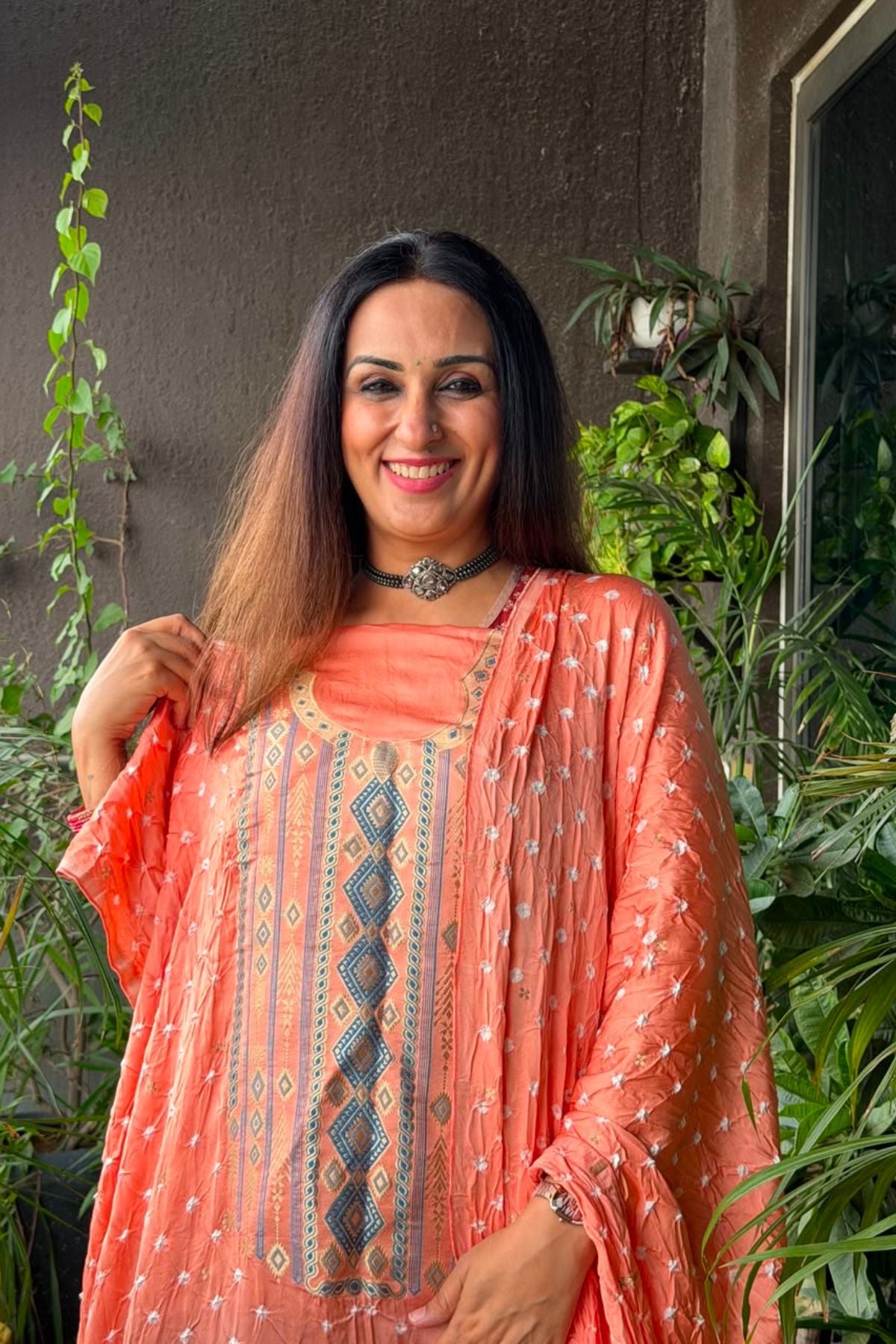 Bandhani with zari work kurta dupatta set on pure modal!!