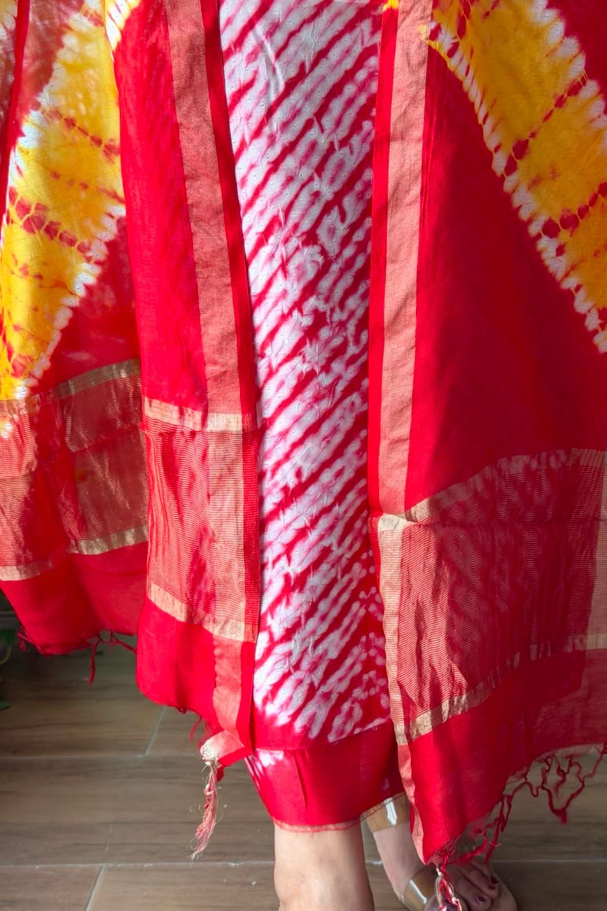 Shibori tie and dye kurta dupatta set on pure Chanderi!!