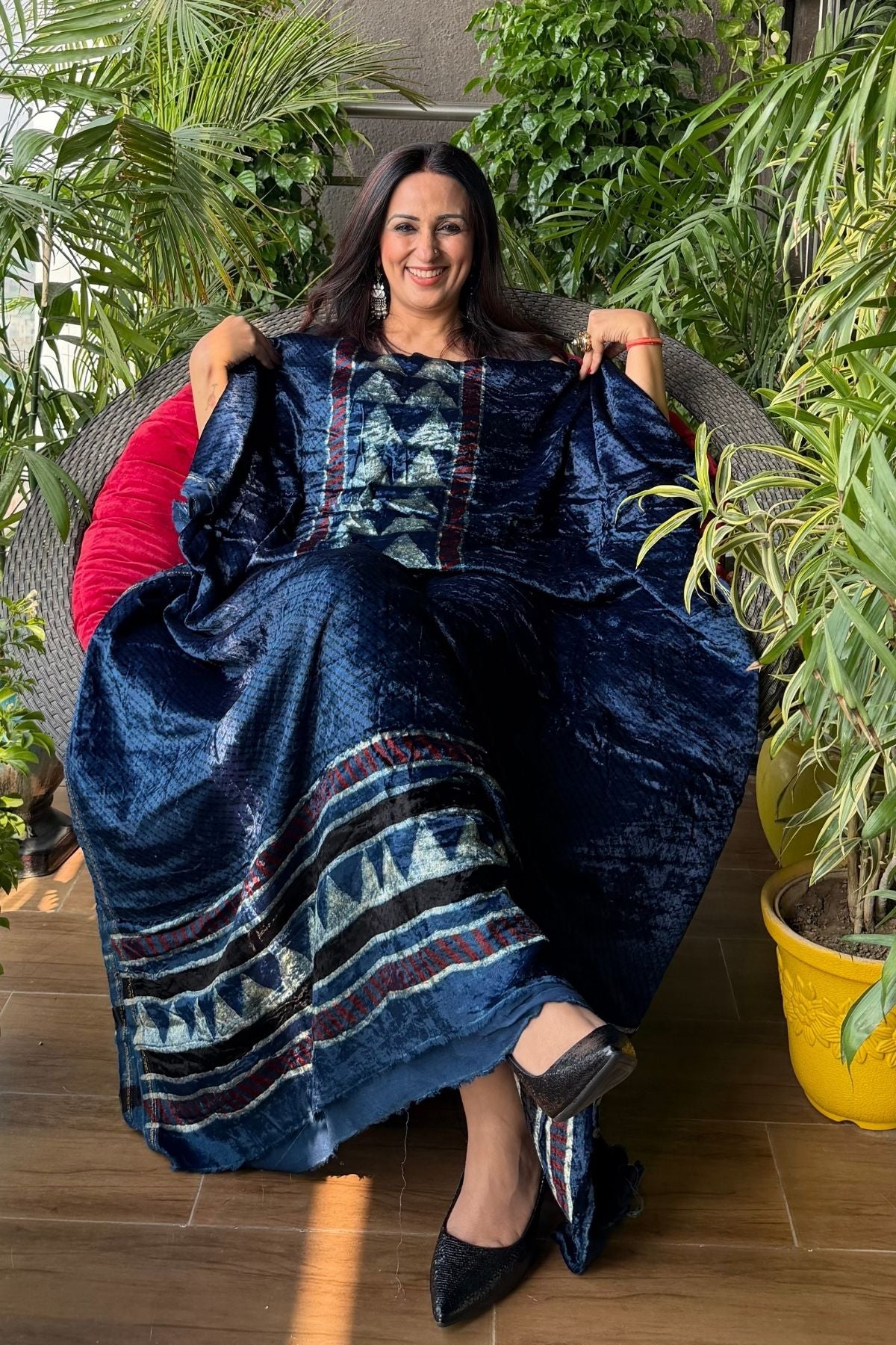 Handblocked Ajrakh kurta fabric only!!