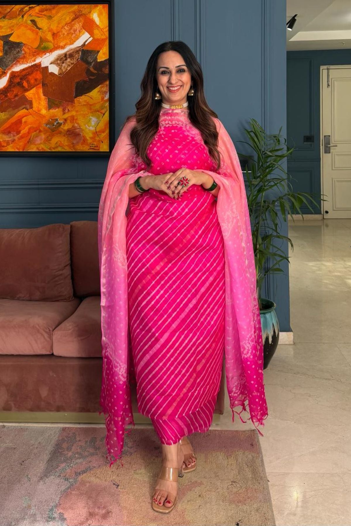 Summer friendly Kota silk kurta dupatta sets with hand done BANDHANI and leheriya