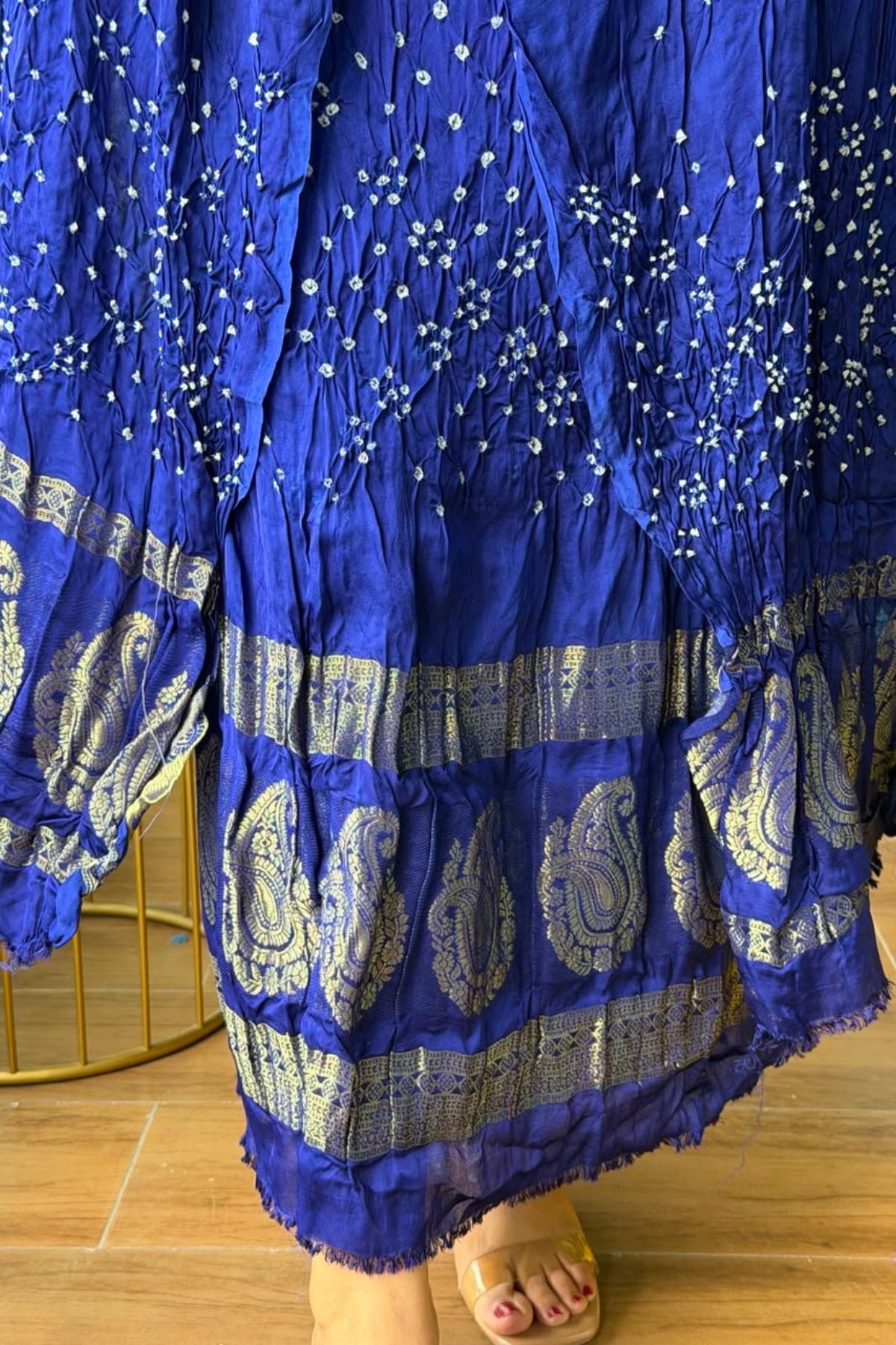 Pure modal silk full set with hand done bandhani and zari weaving!!