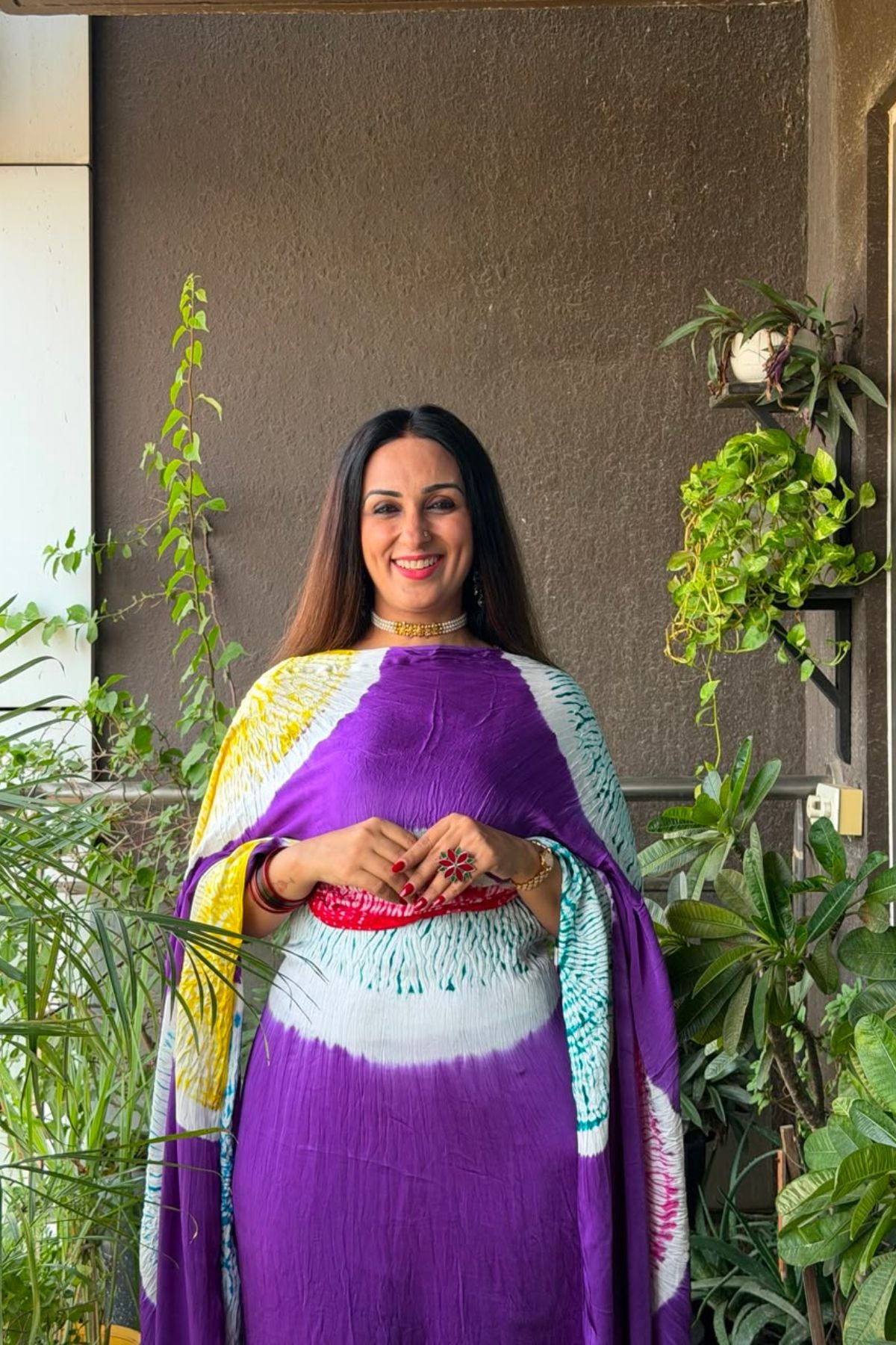 Hand Shibori on pure modal Satin-Kurta and dupatta set!!