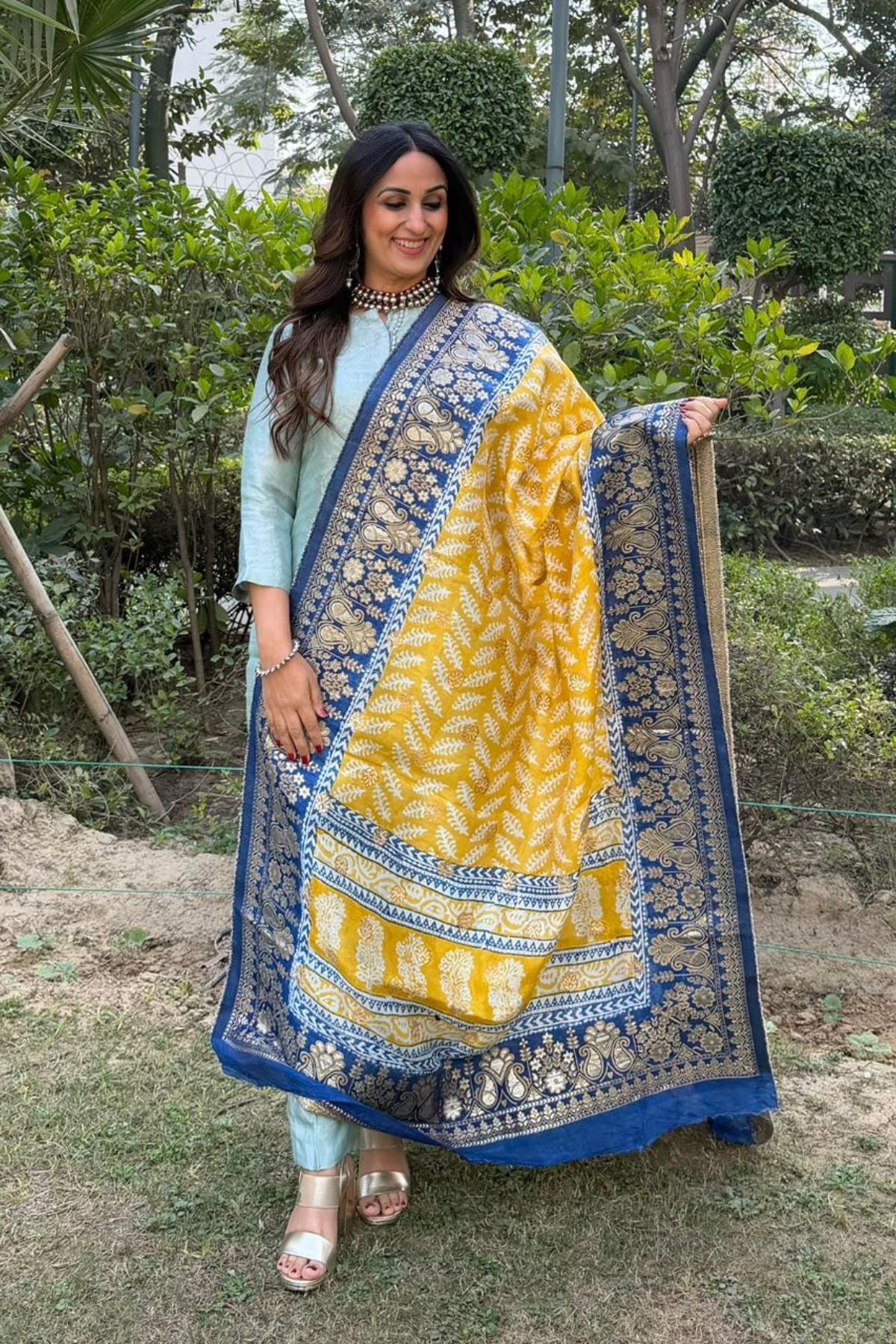 Banarasi dola silk dupatta with Bagh hand block