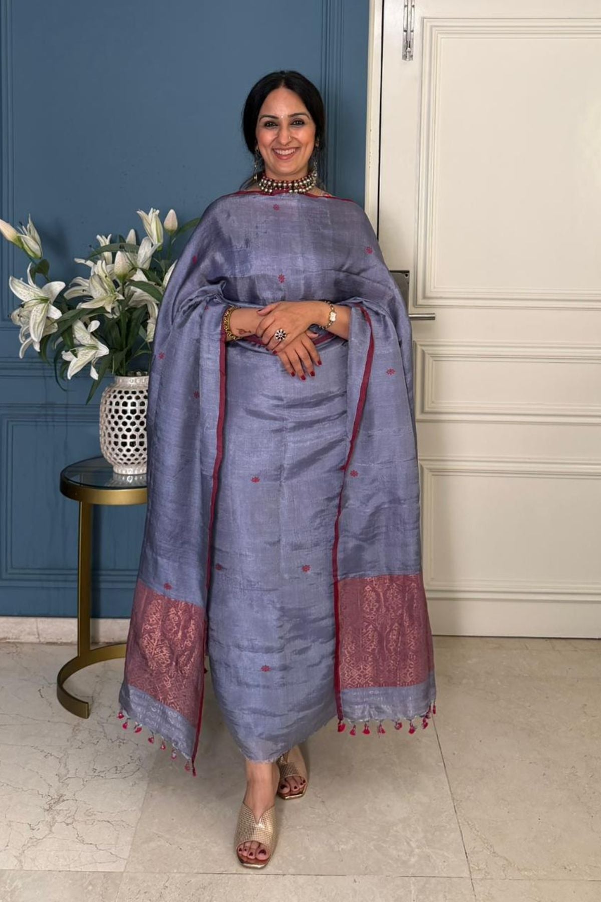 Tangail weave on Pure Tussar Silk -Kurta Dupatta set