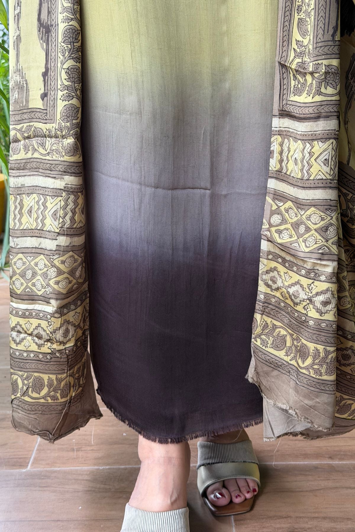 Ombré dyed modal kurta fabric with vegetable Handblock dyed dupatta!!
