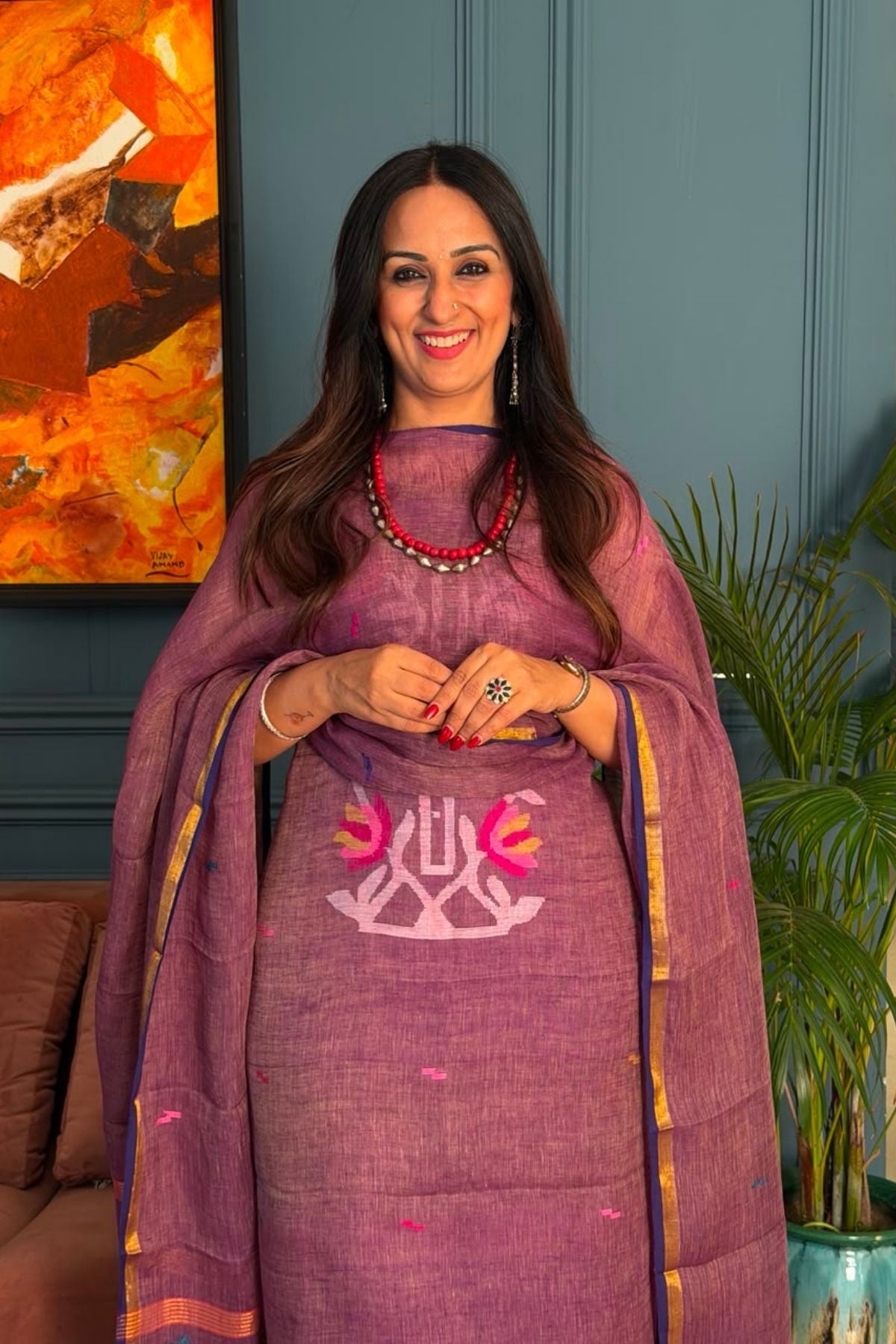 Jamdani weave kurta dupatta set on 100 count linen by linen!!