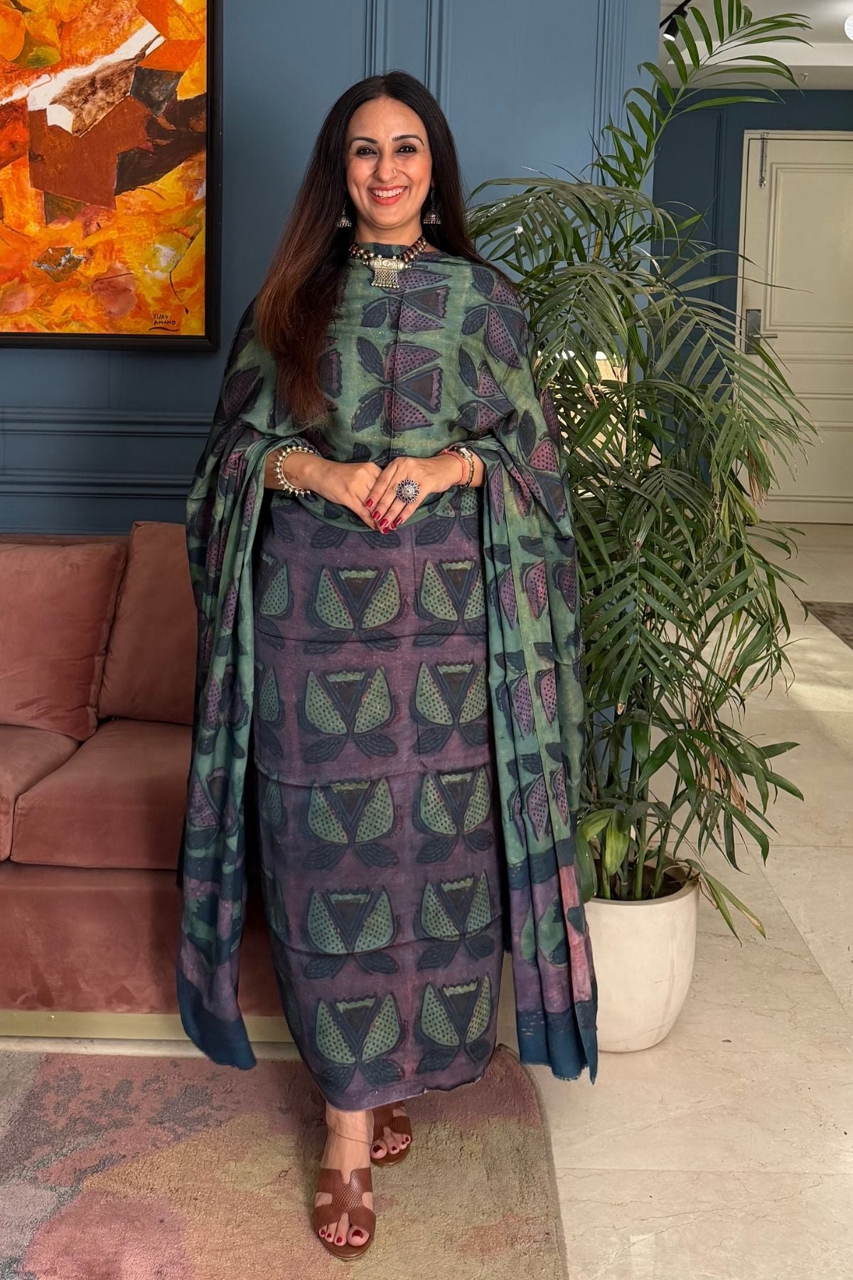 Pomegranate peel Handblock on Premium Modal fabric!!
