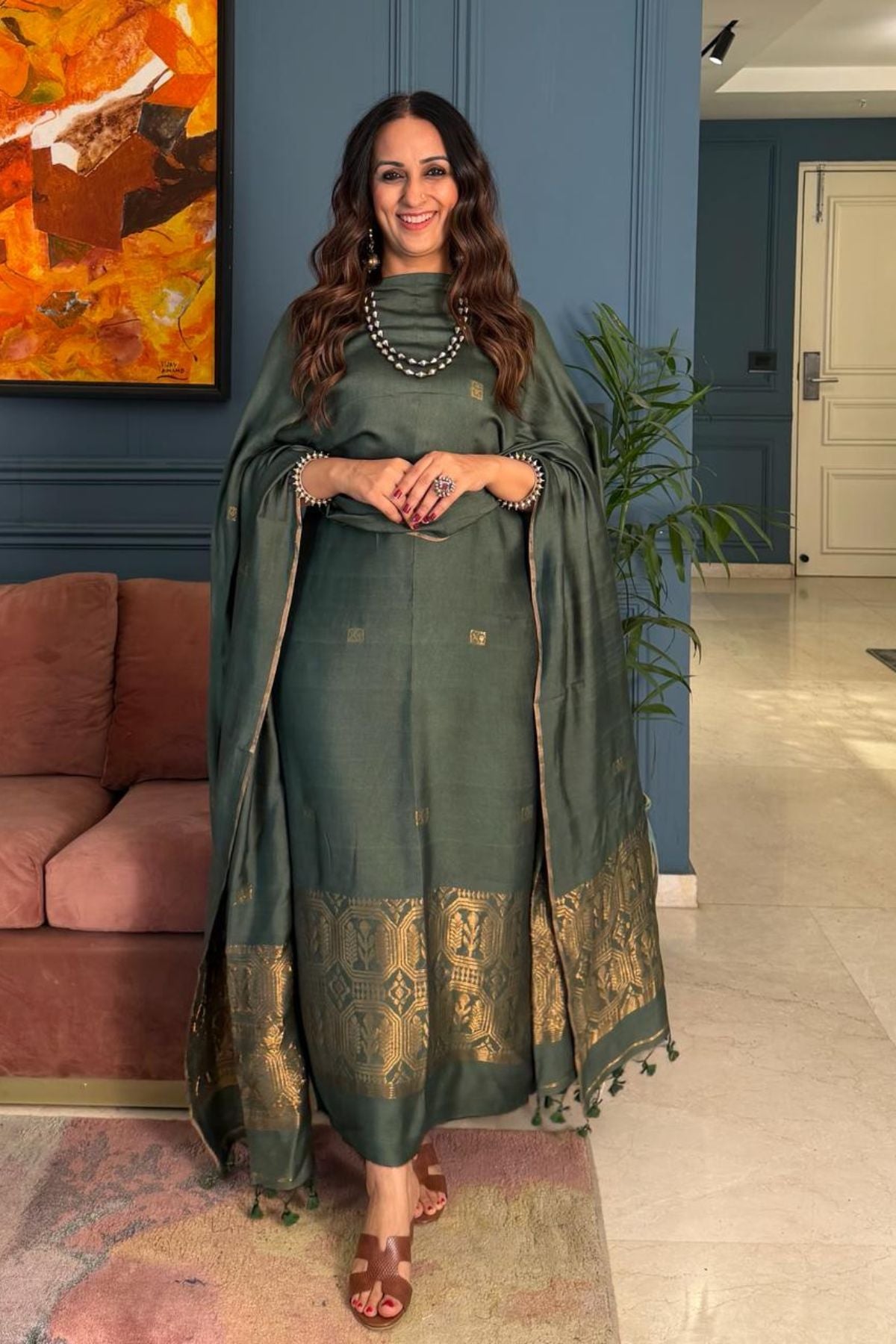 Premium Bangalore cotton with Banarasi weave kurta dupatta sets