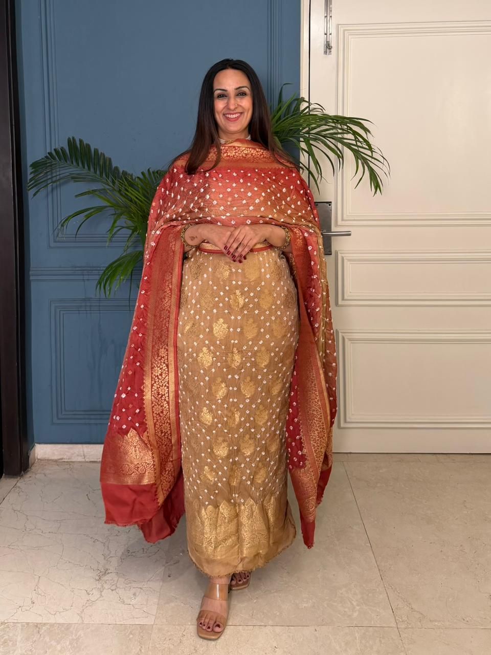 Pure modal kurta dupatta set with hand done bandhani!!