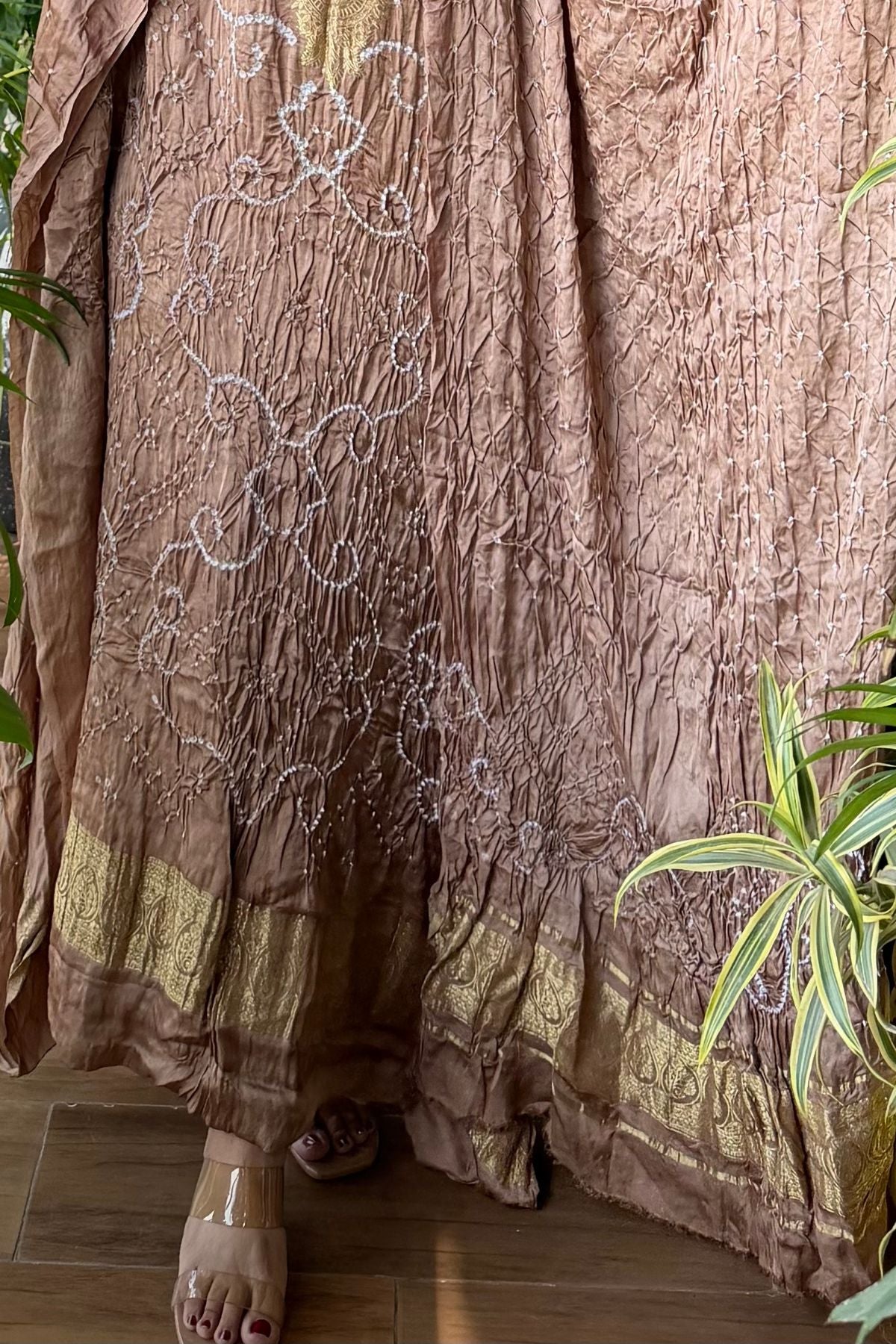 Pure modal silk full set with hand done bandhani and zari weaving!!
