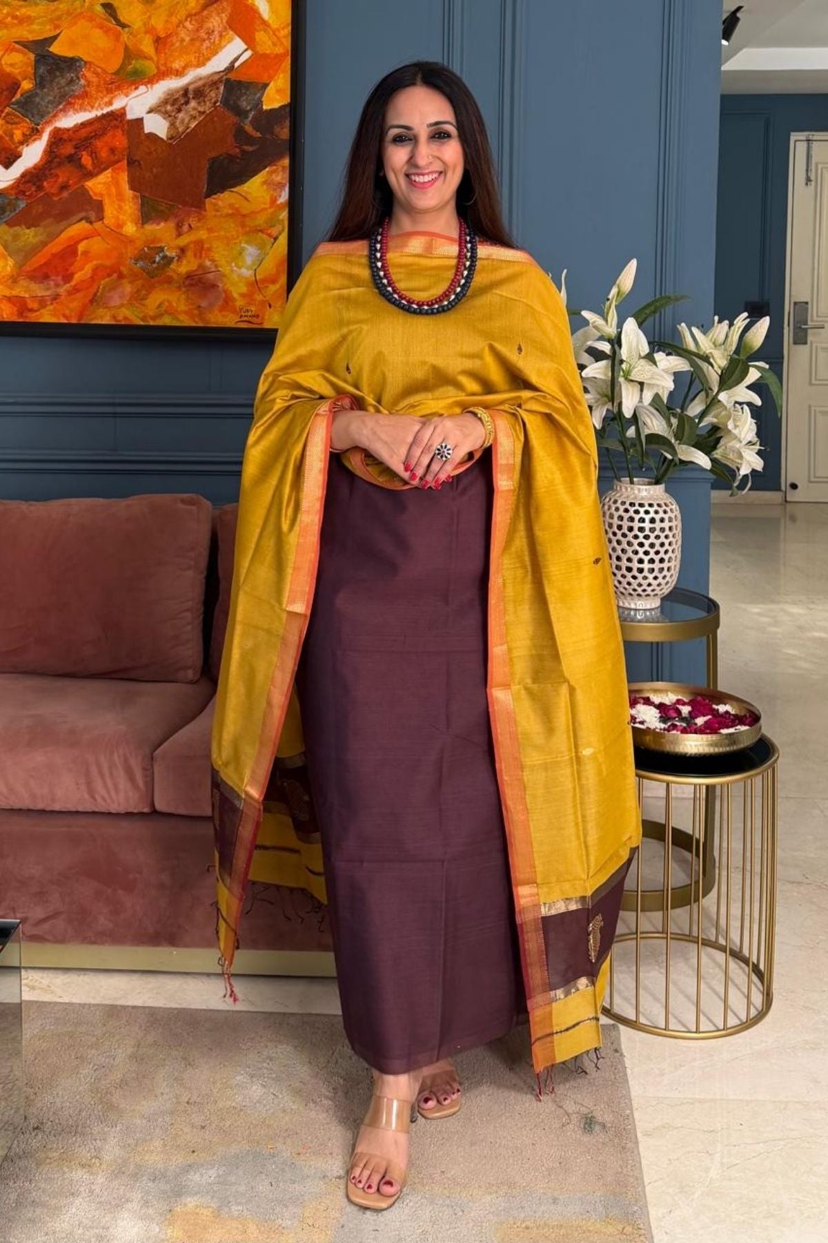 Maheshwari handloom silk by cotton kurta dupatta set