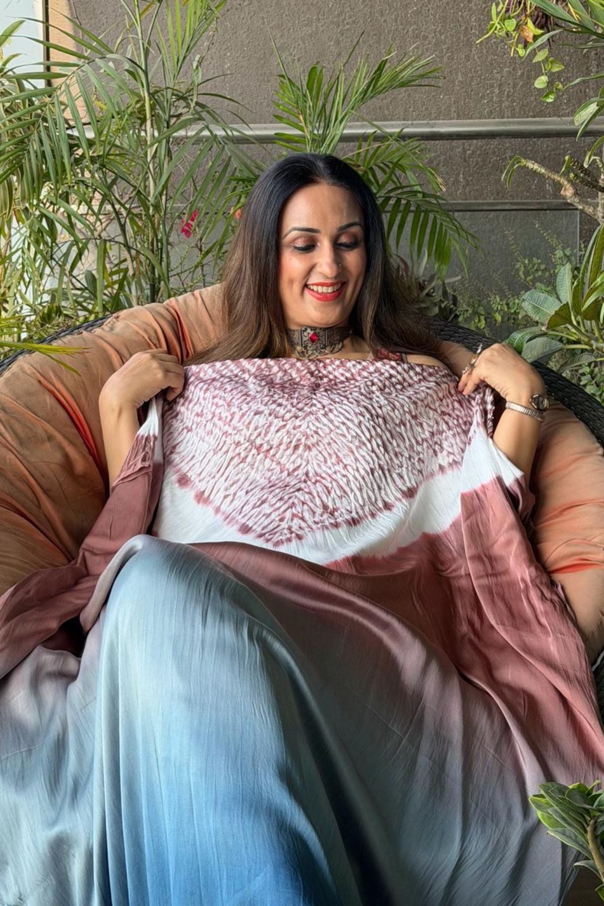 Handblocked Shibori shaded kurta on pure Modal