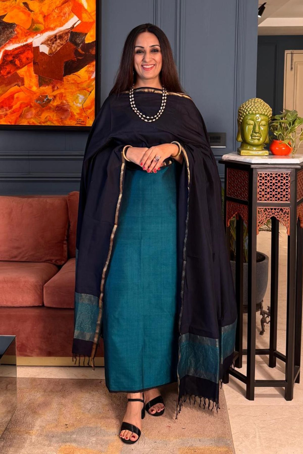 Handloom Maheshwari cotton kurta dupatta sets