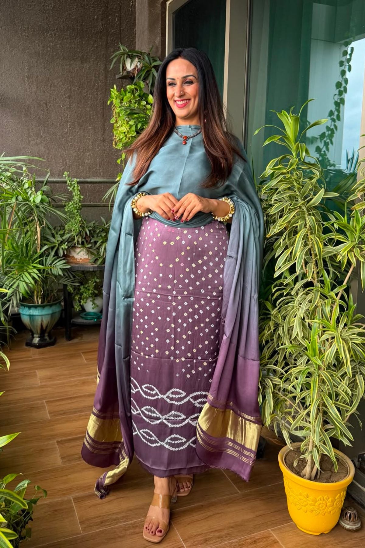 Handcrafted Bandhani ombré kurta dupatta set on pure modal!!