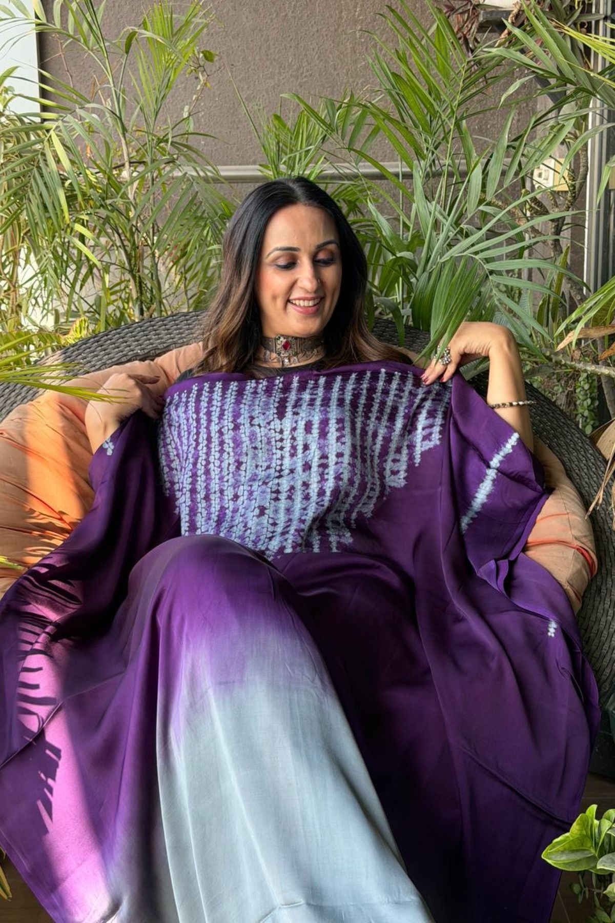 Handblocked Shibori shaded kurta on pure Modal
