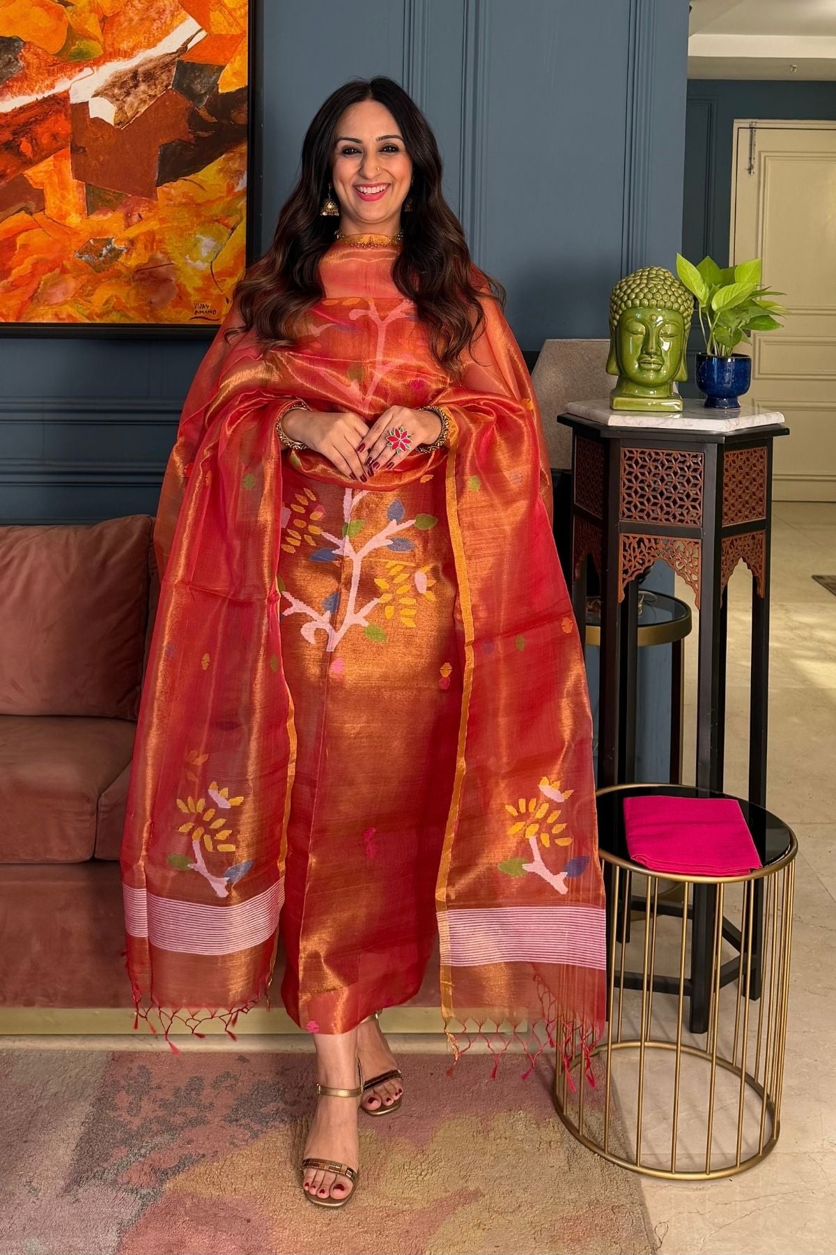 Jamdani handwoven full set in tissue muslin!!!