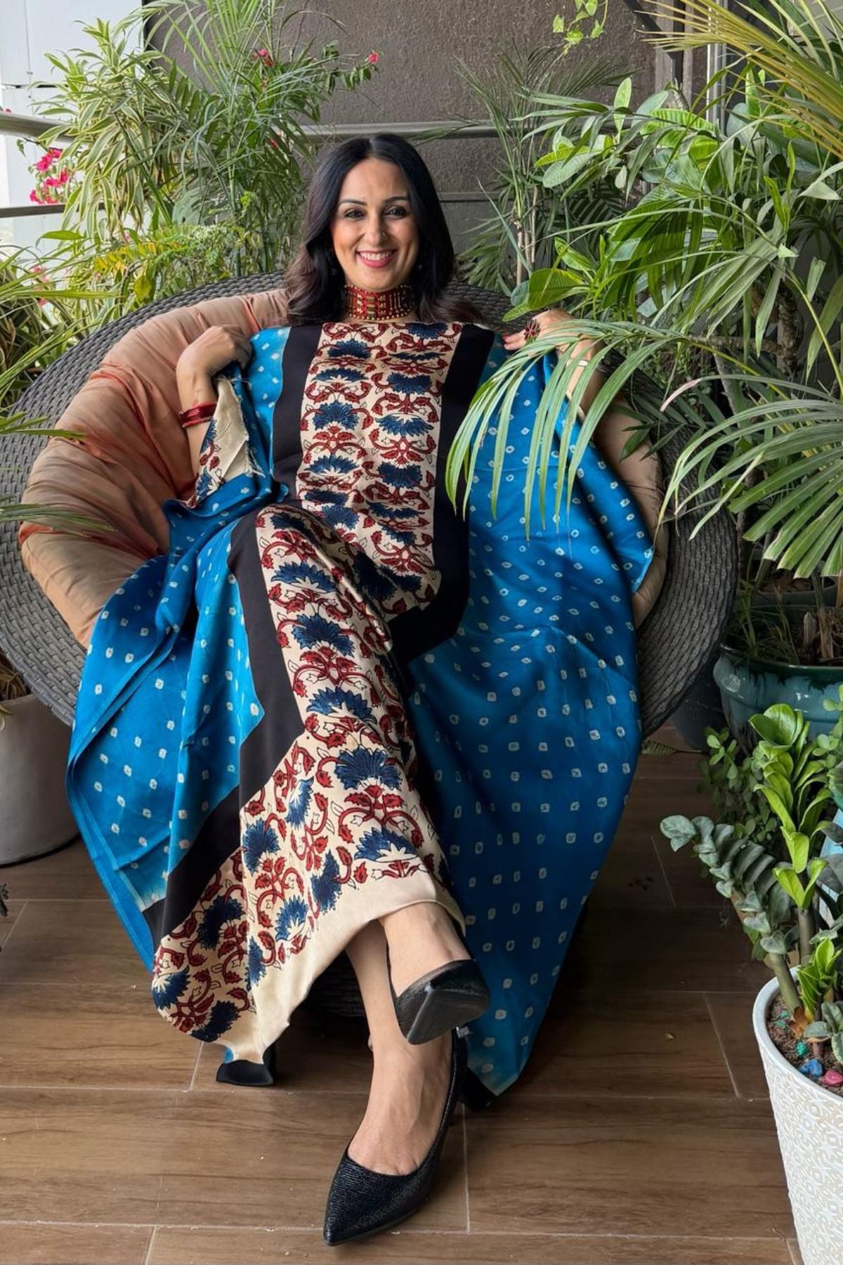 Handblocked Ajrakh Bandhani modal kurta fabric!!!
