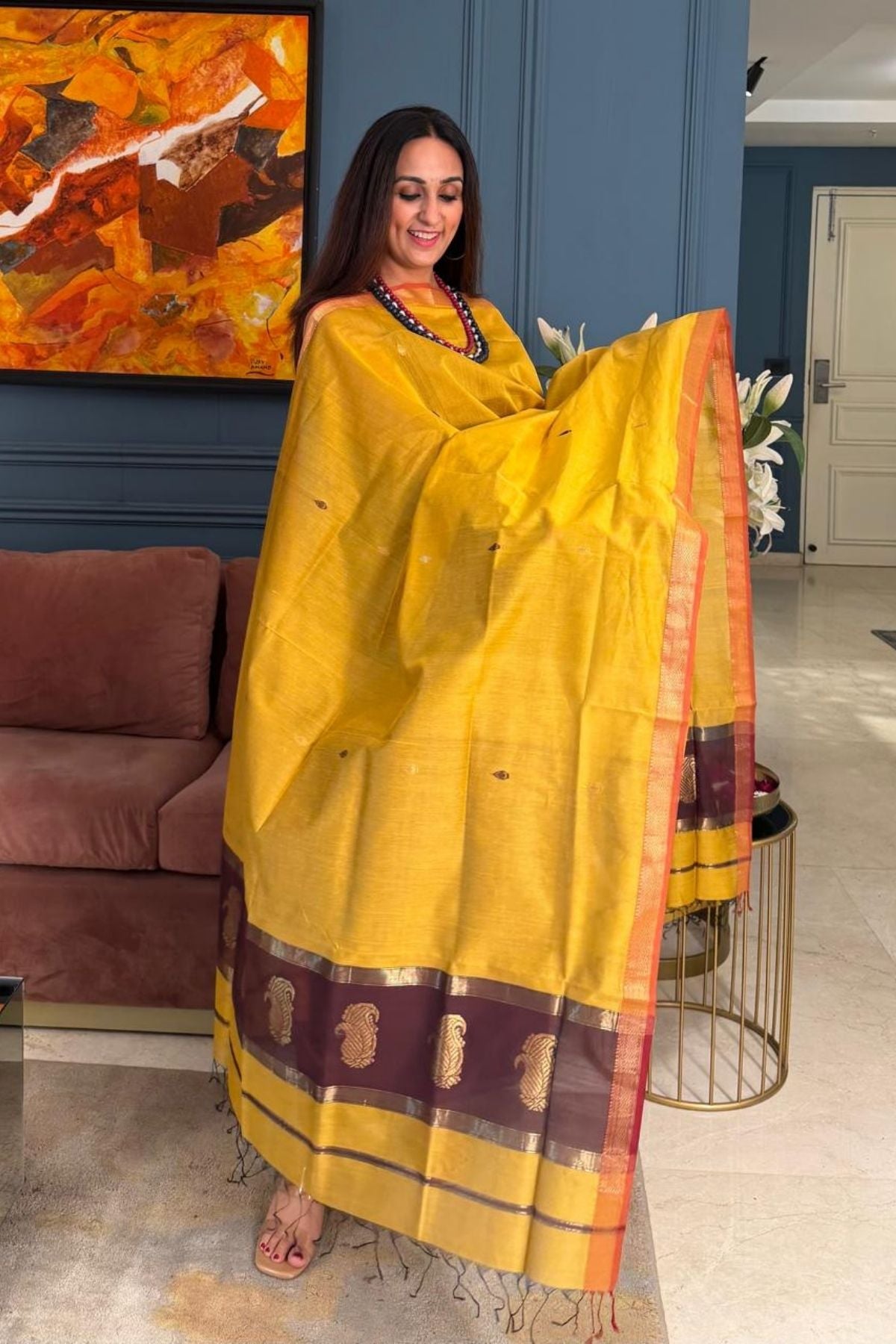 Maheshwari handloom silk by cotton kurta dupatta set