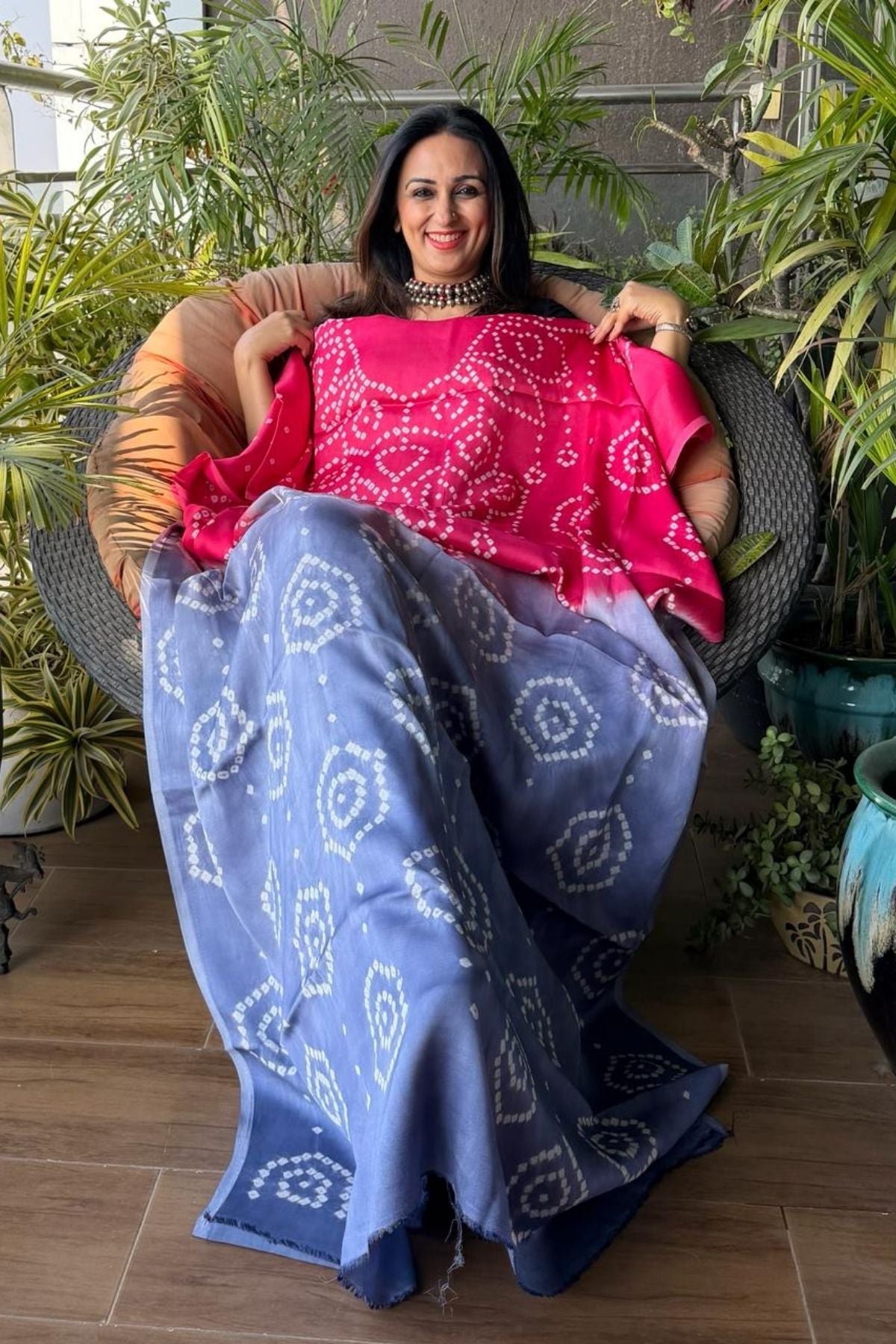 Shaded Bandhani kurta fabric in pure modal satin