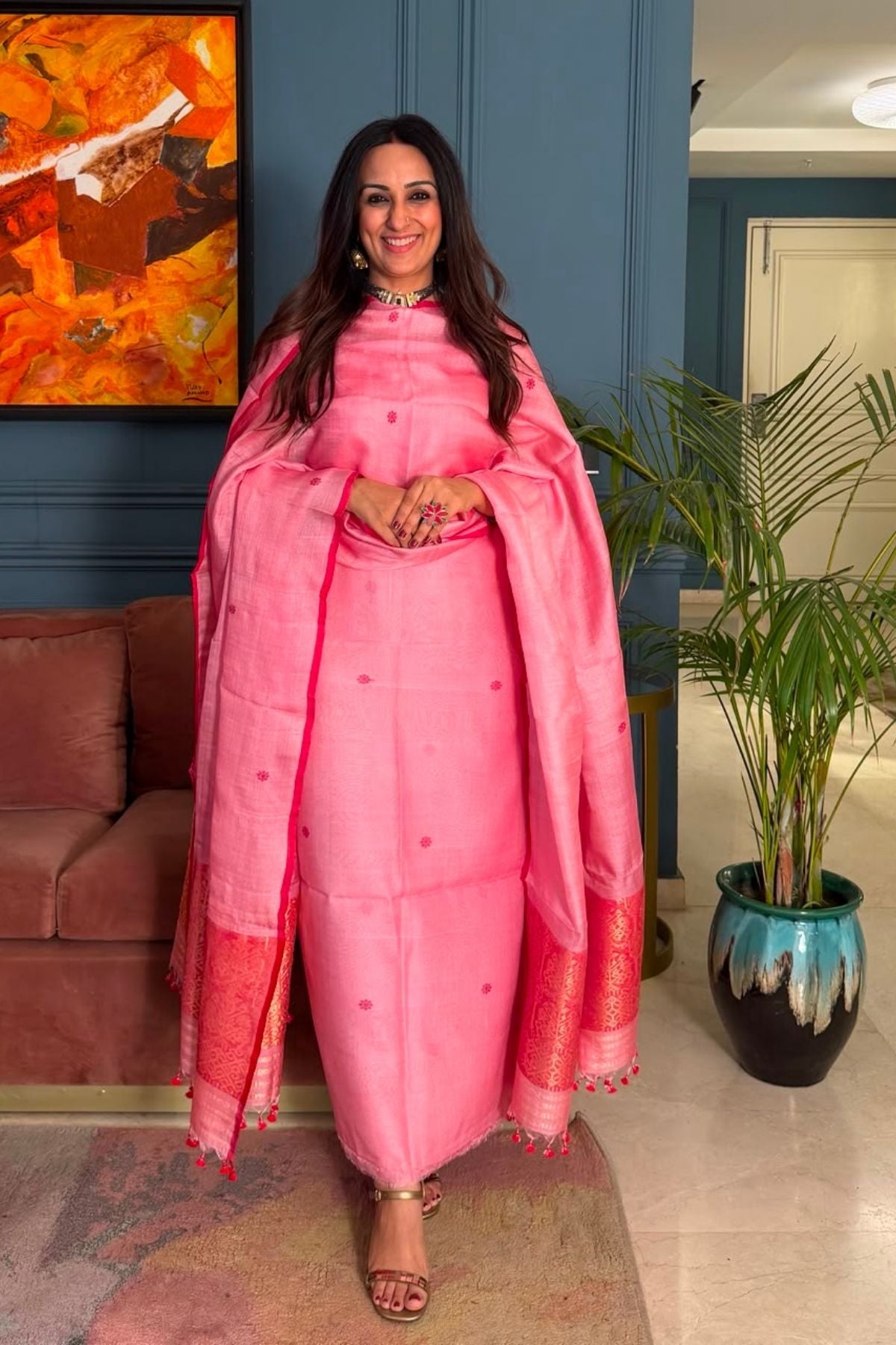 Tangail weave on Pure Tussar Silk -Kurta Dupatta set