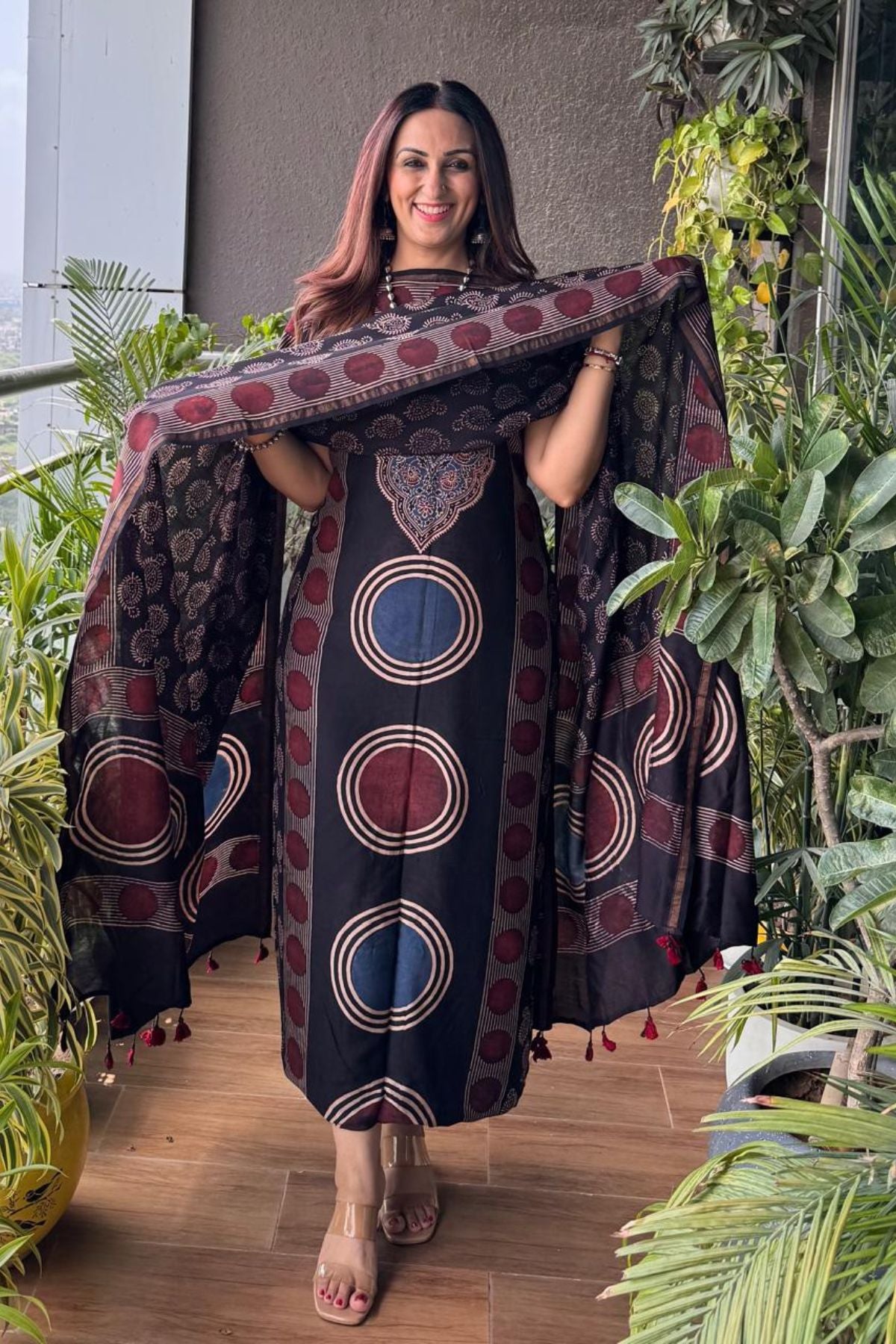 Ajrakh Pure Chanderi Silk kurta dupatta Set