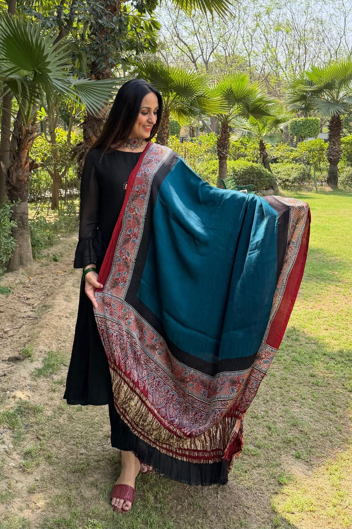 Ajrakh Dupatta on pure Modal with lagdi patta!!