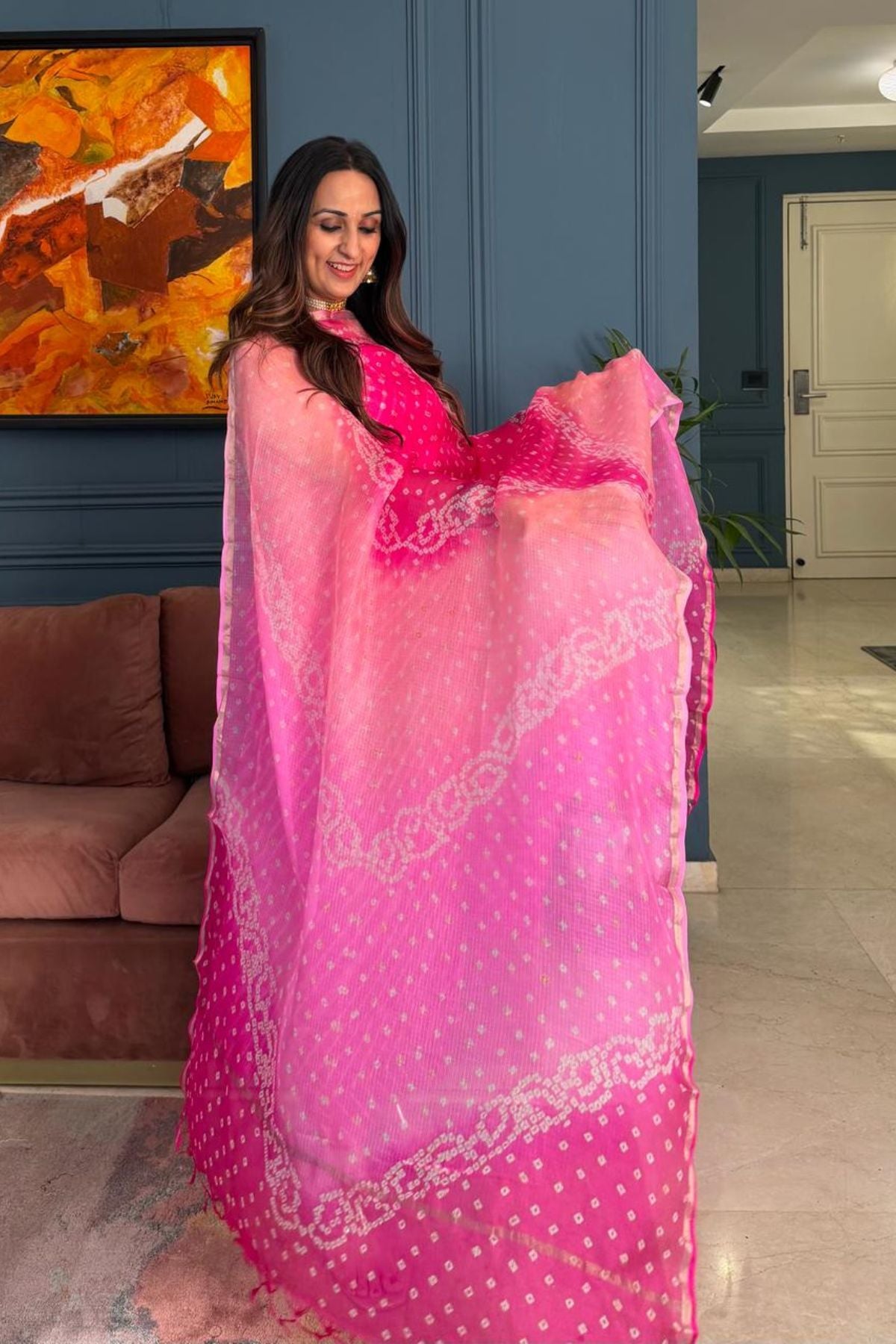 Summer friendly Kota silk kurta dupatta sets with hand done BANDHANI and leheriya