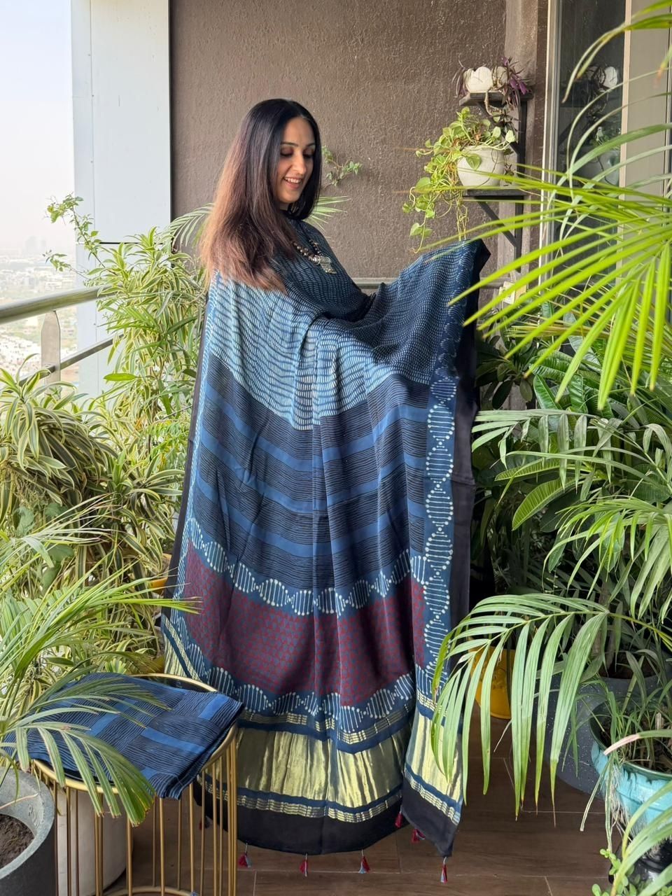 Handblocked Ajrakh full sets in modal with Lagdi patta on dupatta!!