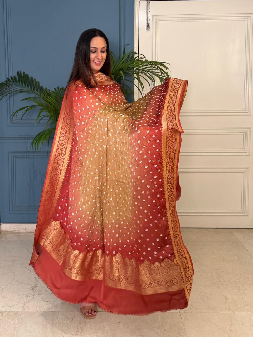 Pure modal kurta dupatta set with hand done bandhani!!