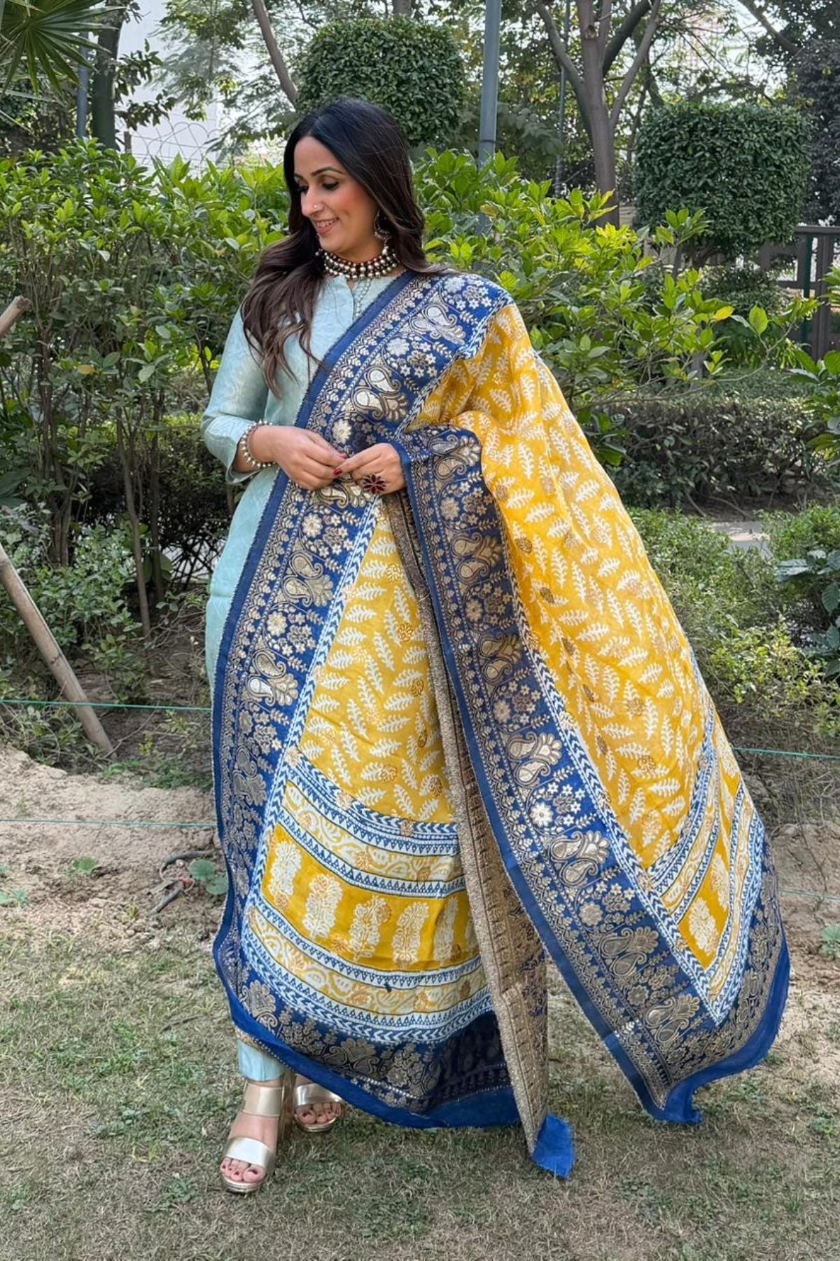 Banarasi dola silk dupatta with Bagh hand block