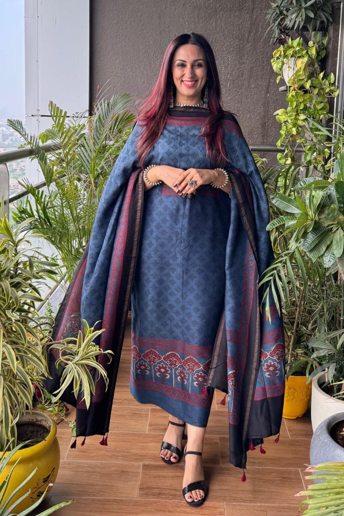 Ajrakh Pure Chanderi Silk kurta dupatta Set