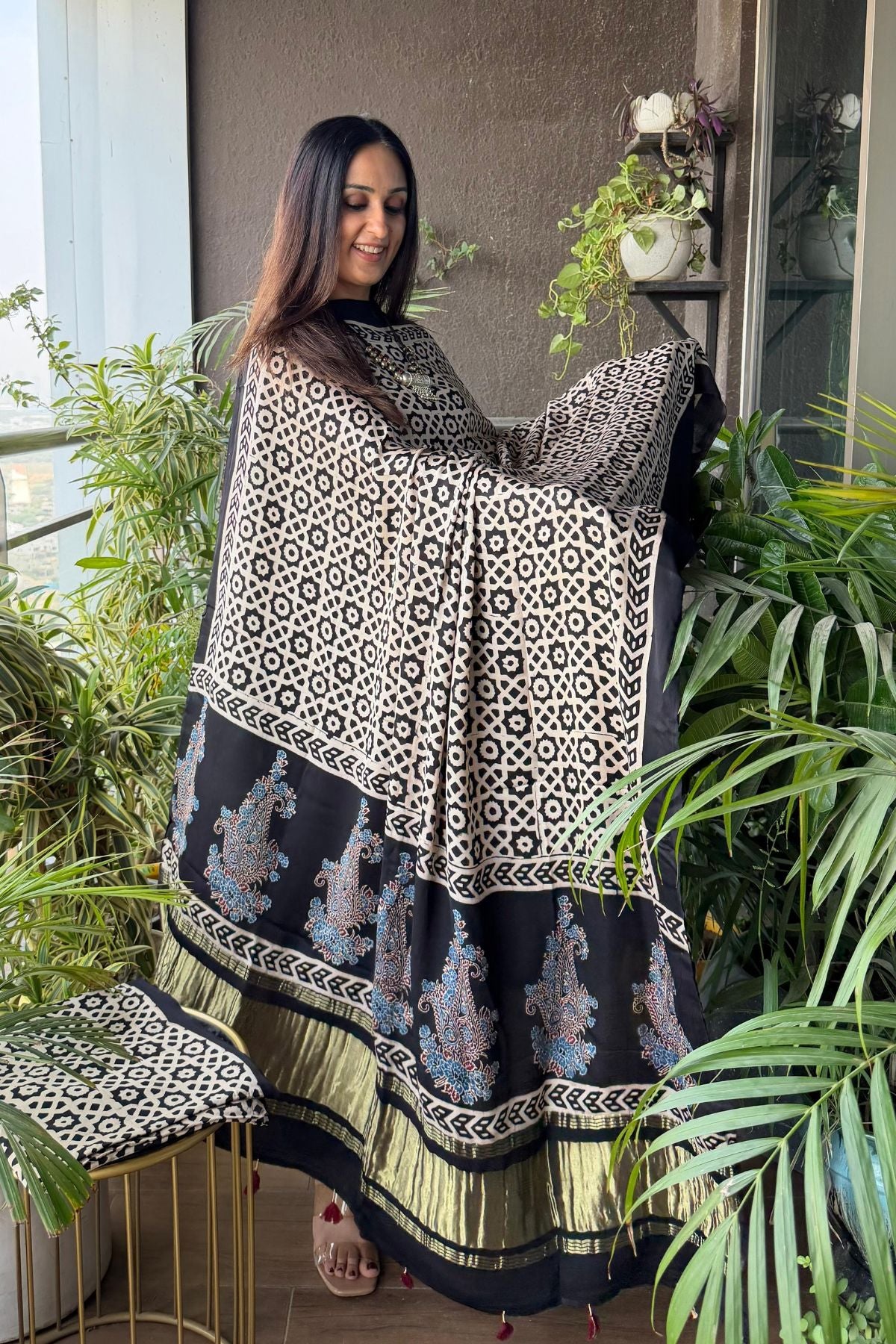 Handblocked Ajrakh full sets in modal with Lagdi patta on dupatta!!