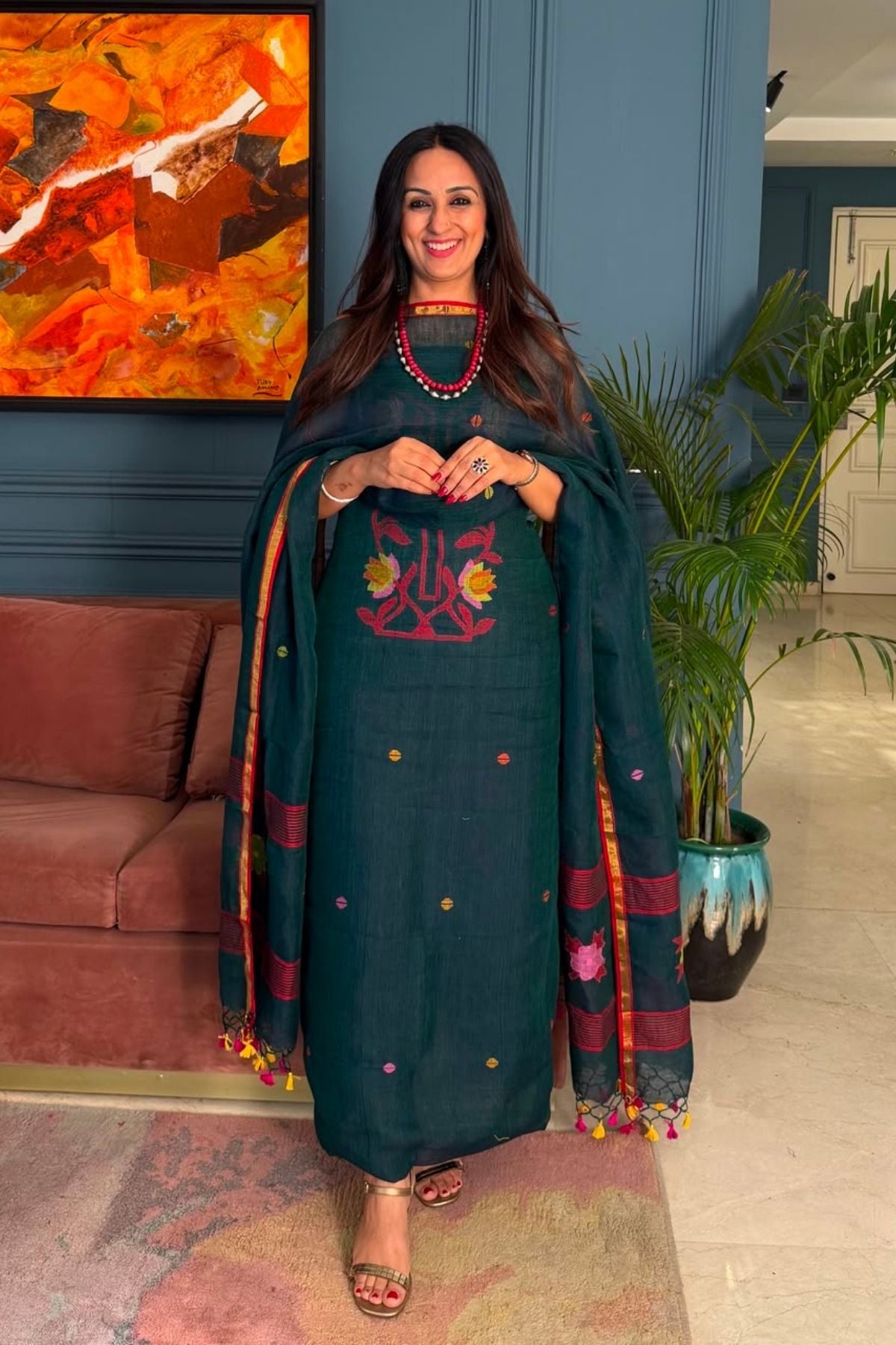Jamdani weave kurta dupatta set on 100 count linen by linen!!