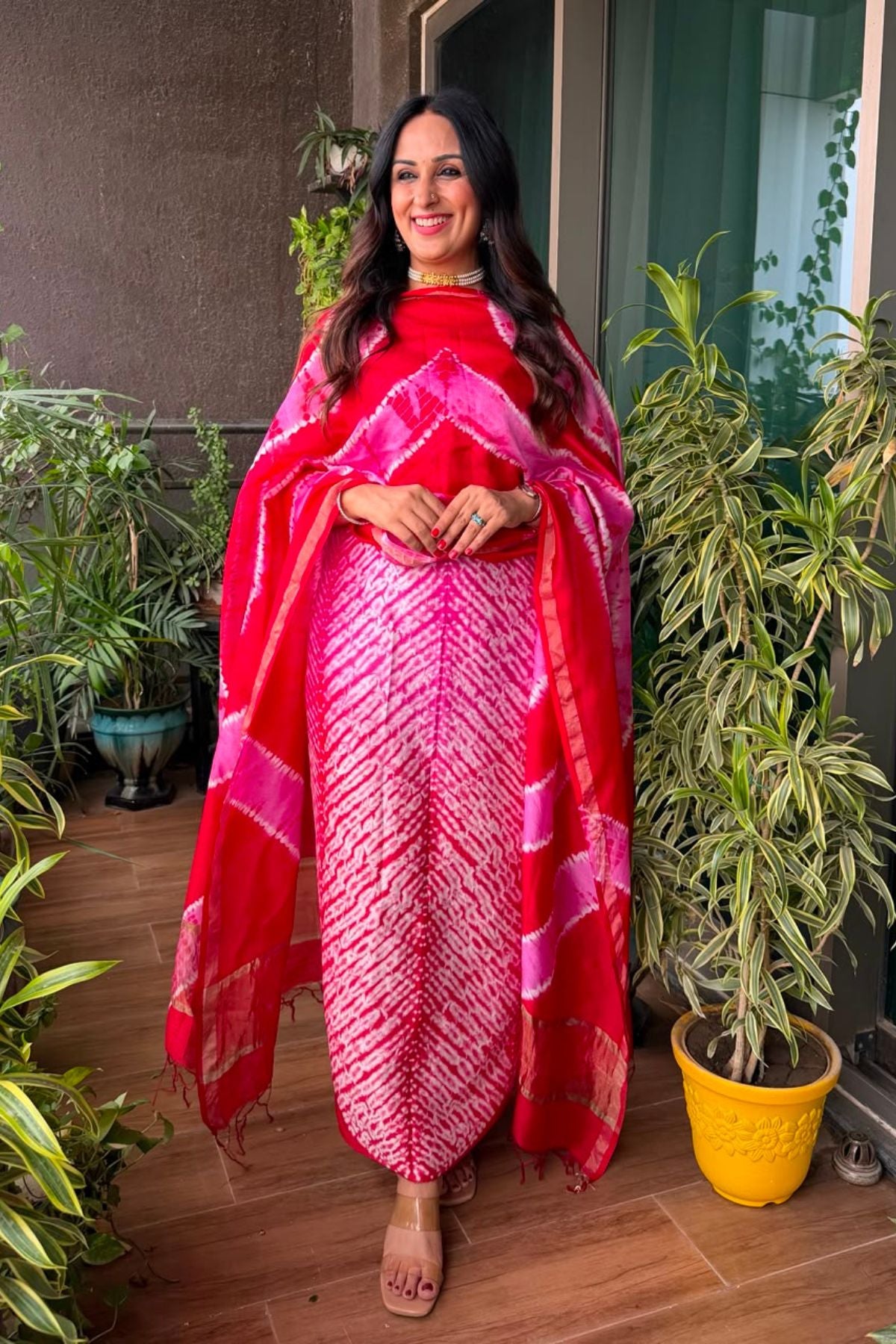Shibori tie and dye kurta dupatta set on pure Chanderi!