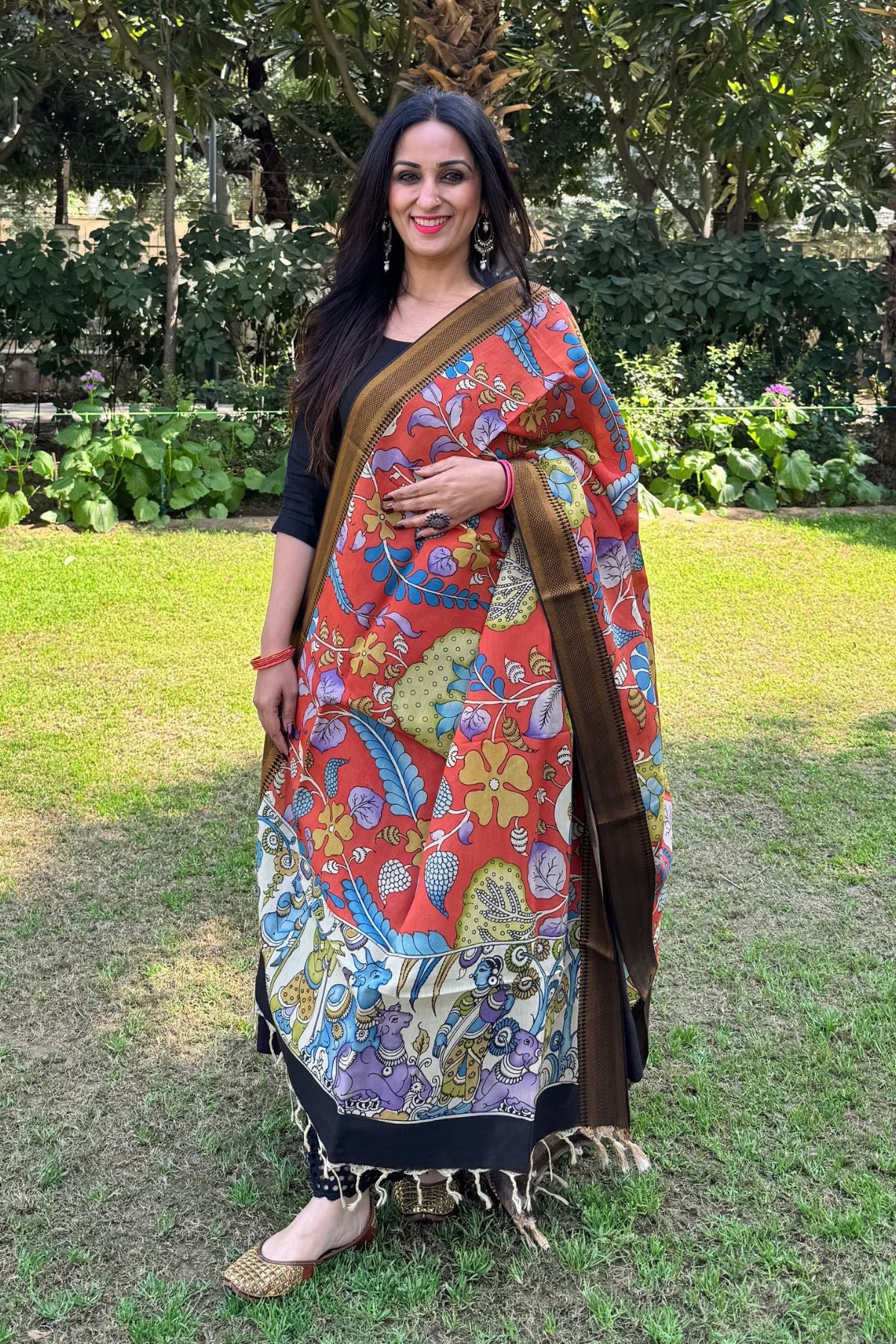 Painted kalamkari dupattas