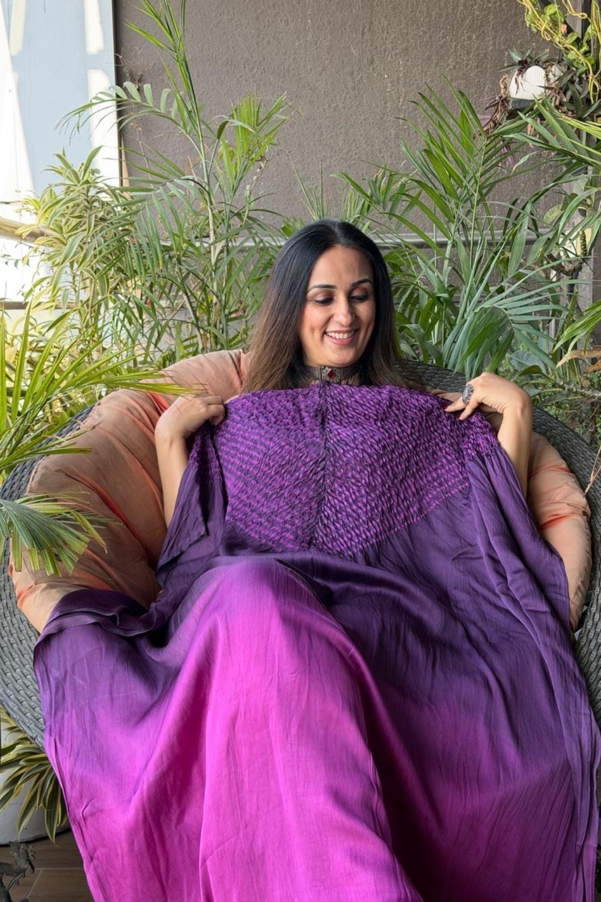 Handblocked Shibori shaded kurta on pure Modal