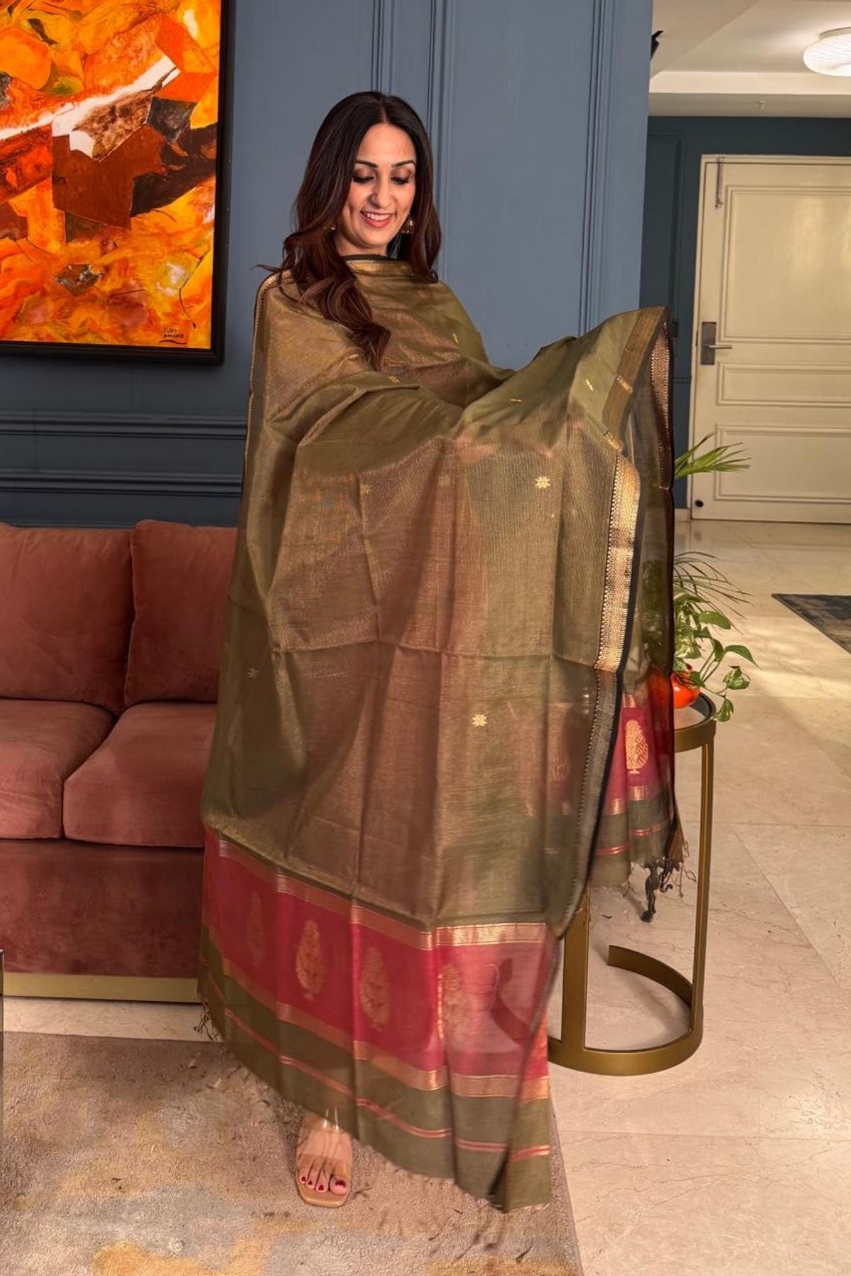 Handloom tissue Maheshwari silk kurta dupatta set